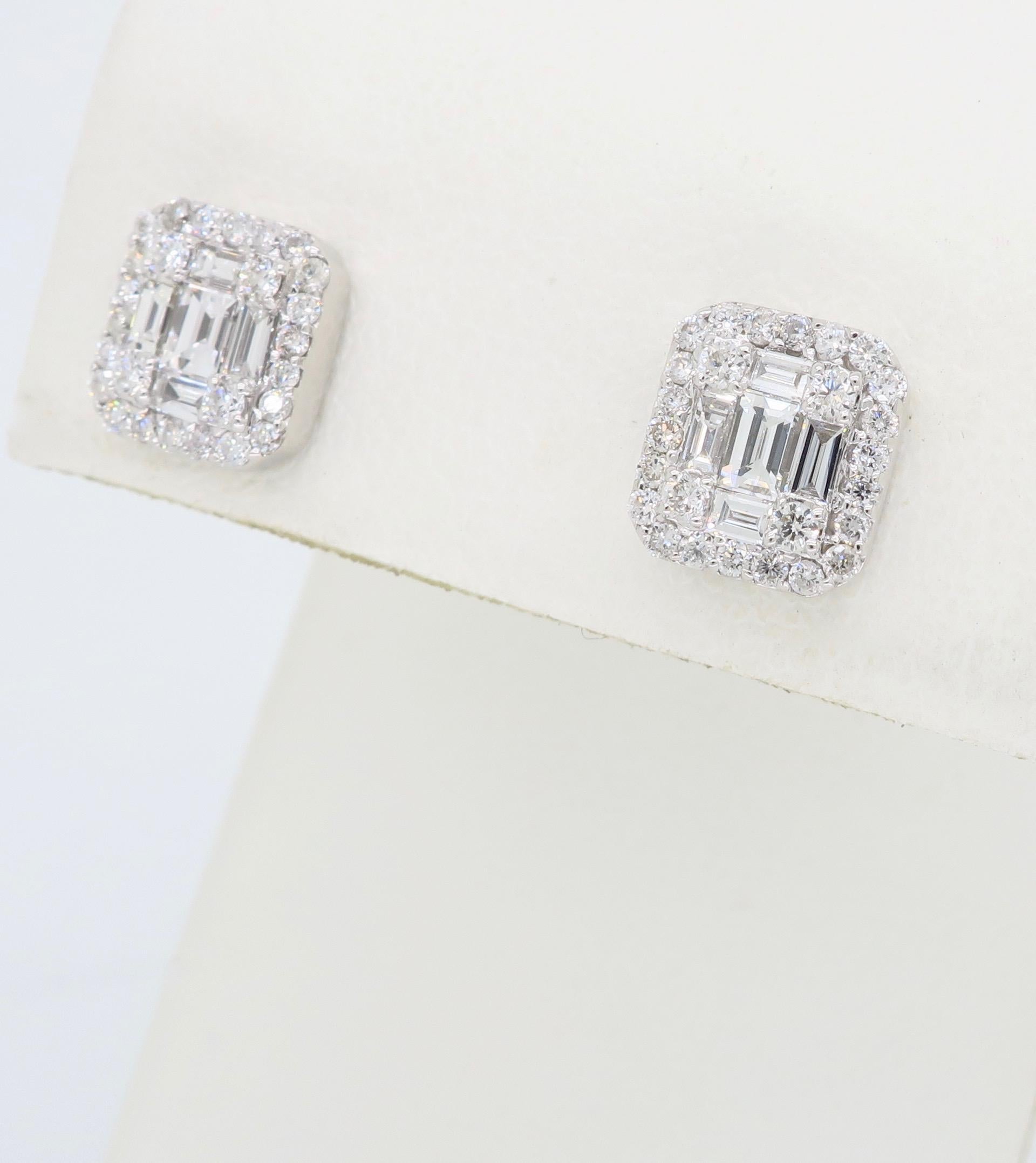 Mosaic Diamond Stud Earrings in 18 Karat White Gold 1