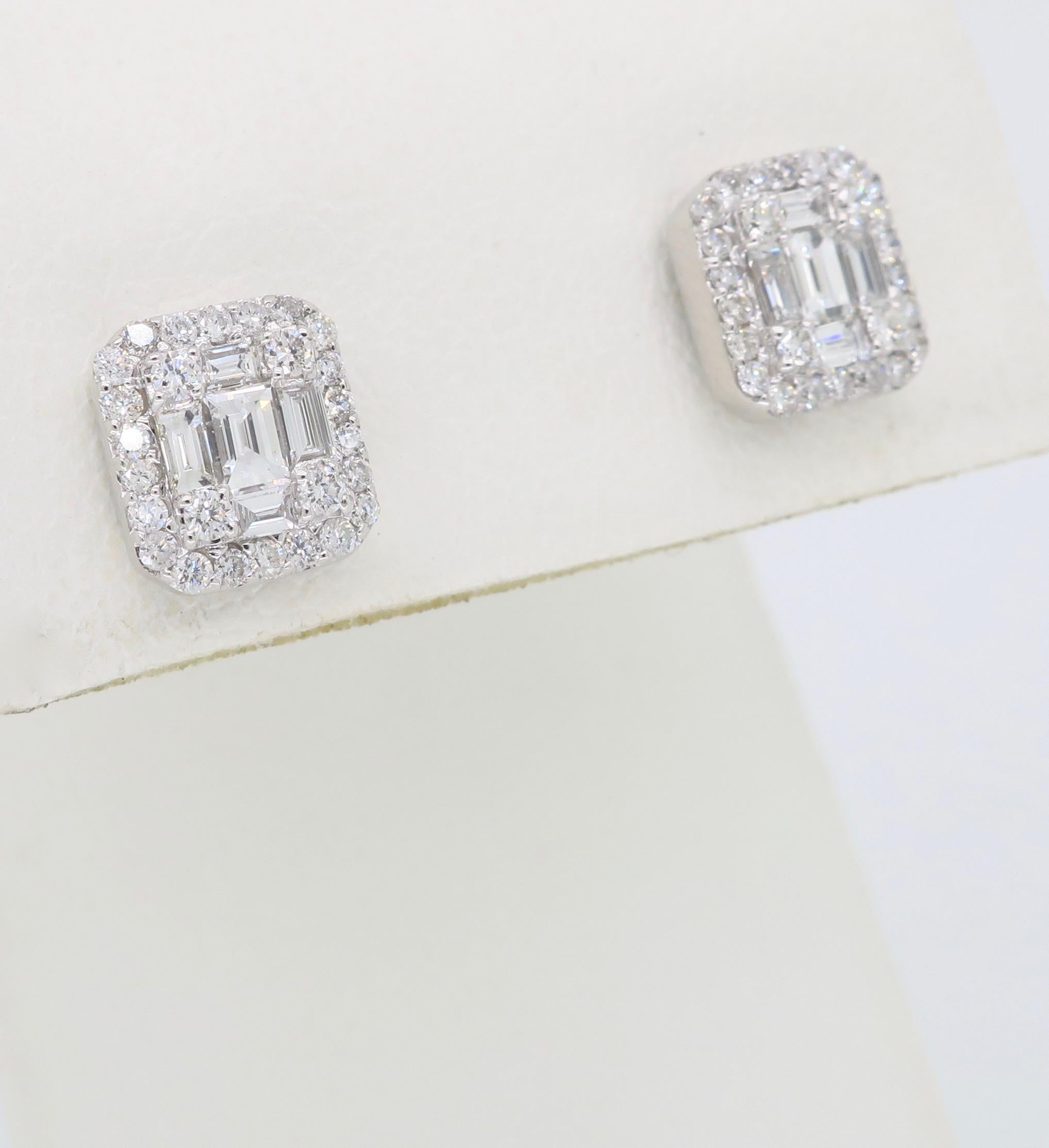 Mosaic Diamond Stud Earrings in 18 Karat White Gold 2
