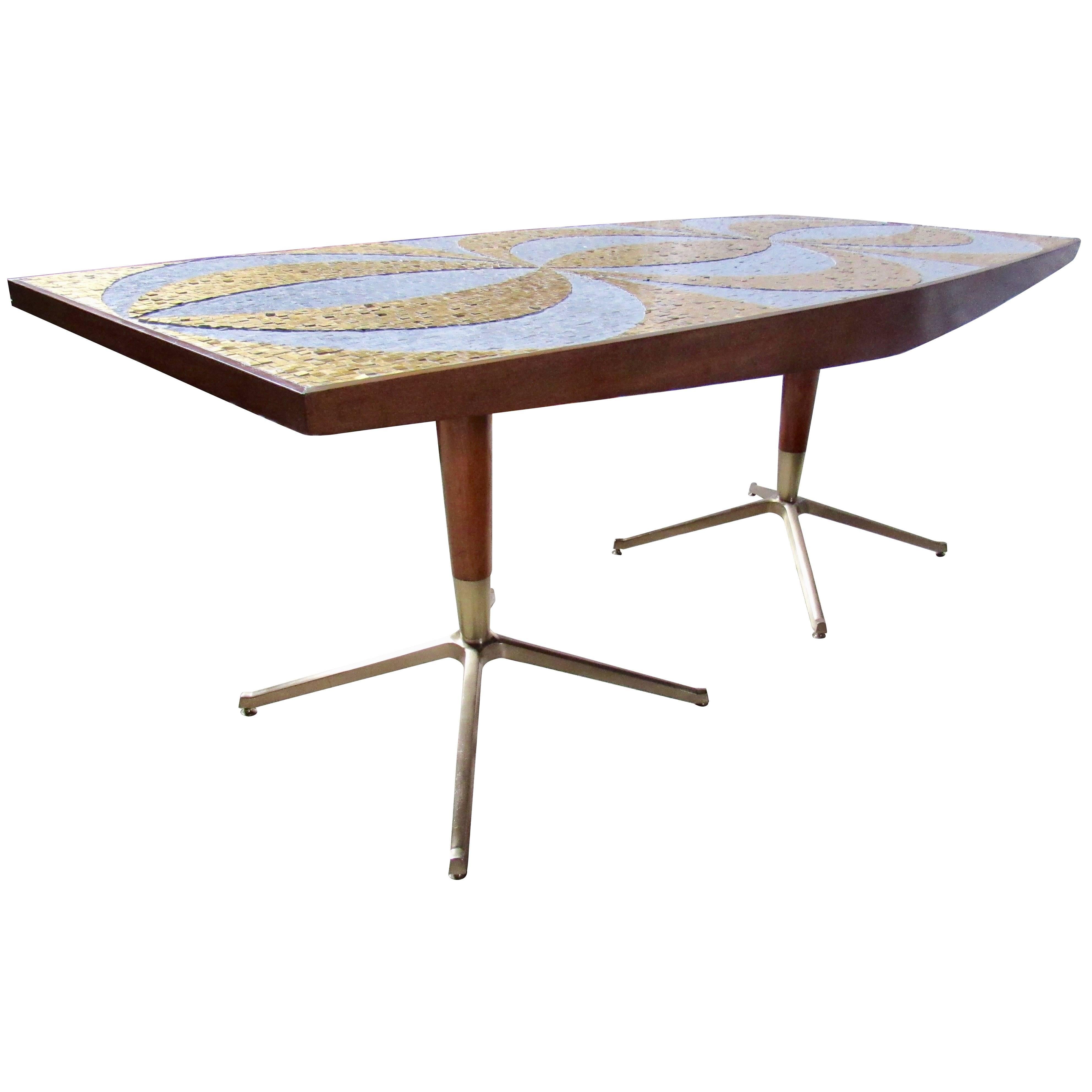 Mosaic Dining Table Writing Desk with Mahogany and Bronze Bases, circa 1958 2
