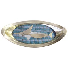 Mosaic Glass, Tile and Brass Tray by Salvador Teran