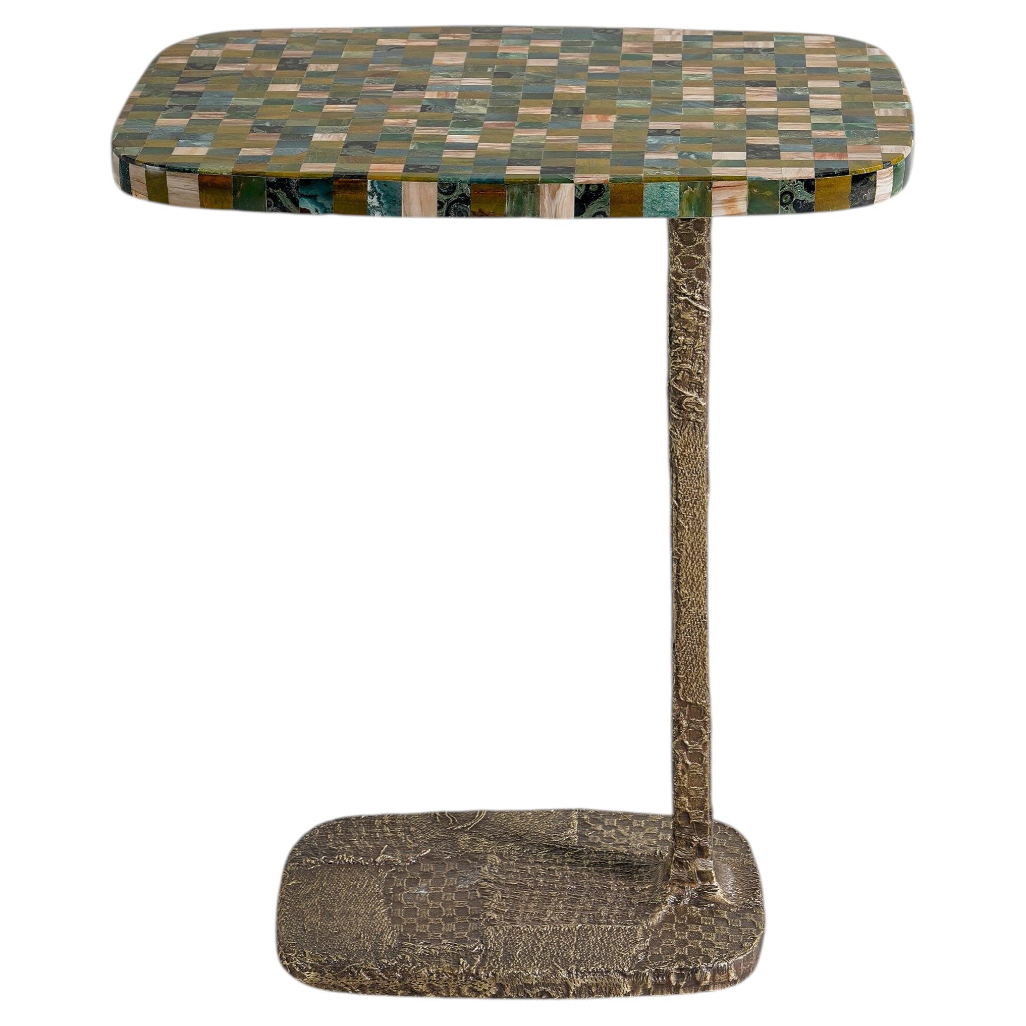 Contemporary side table, Mosaic Green in brass, Viya by Vikram Goyal
