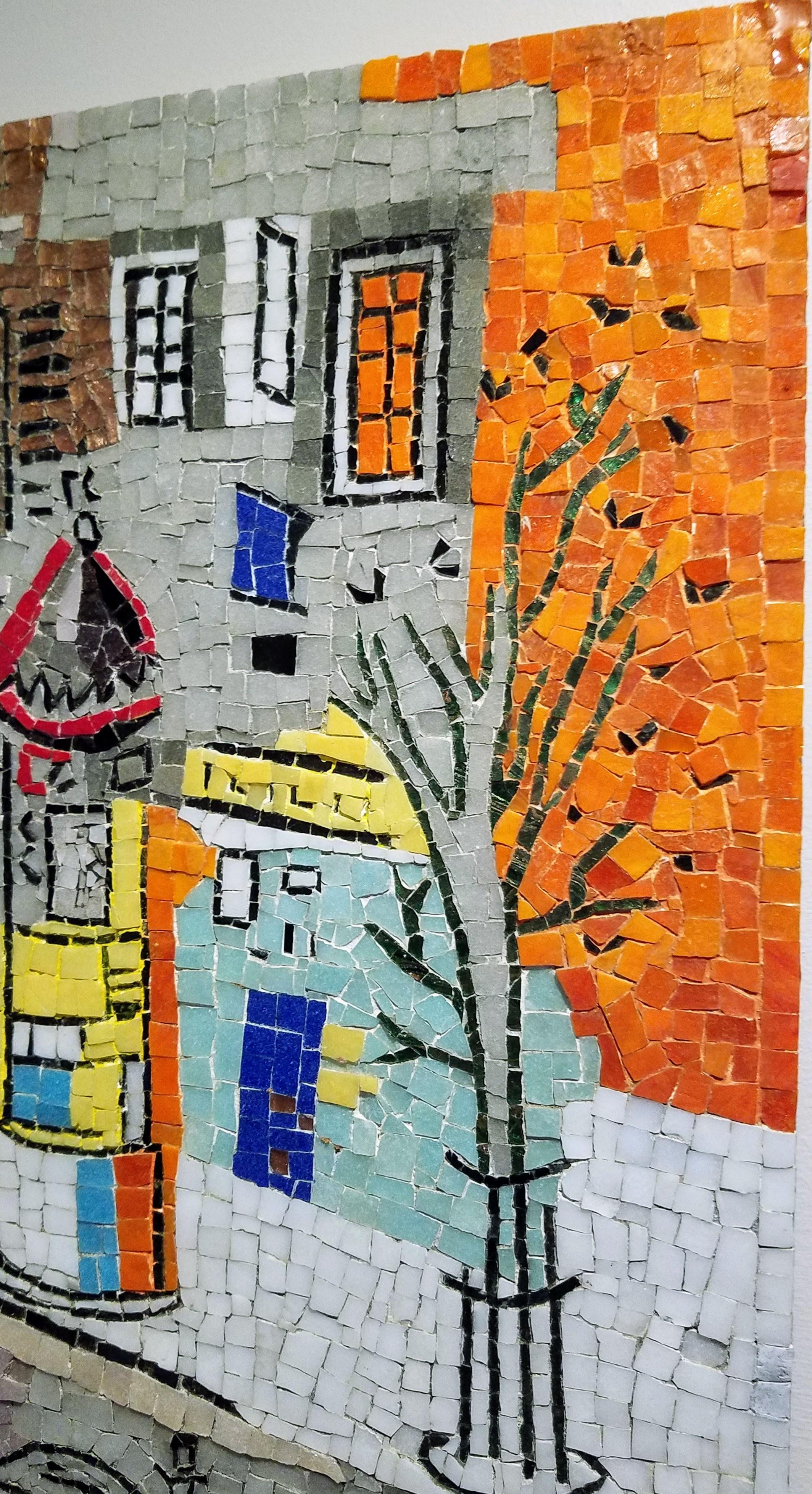 Mosaic of a Jean Dufy Paris Street Scene Watercolor c. 1950 In Good Condition For Sale In Camden, ME