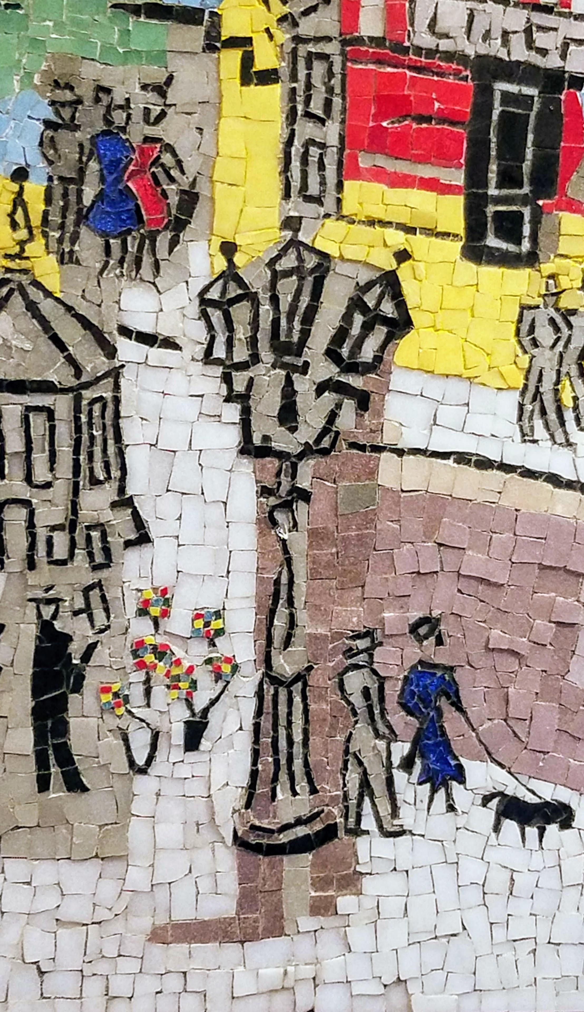 Ceramic Mosaic of a Jean Dufy Paris Street Scene Watercolor c. 1950 For Sale