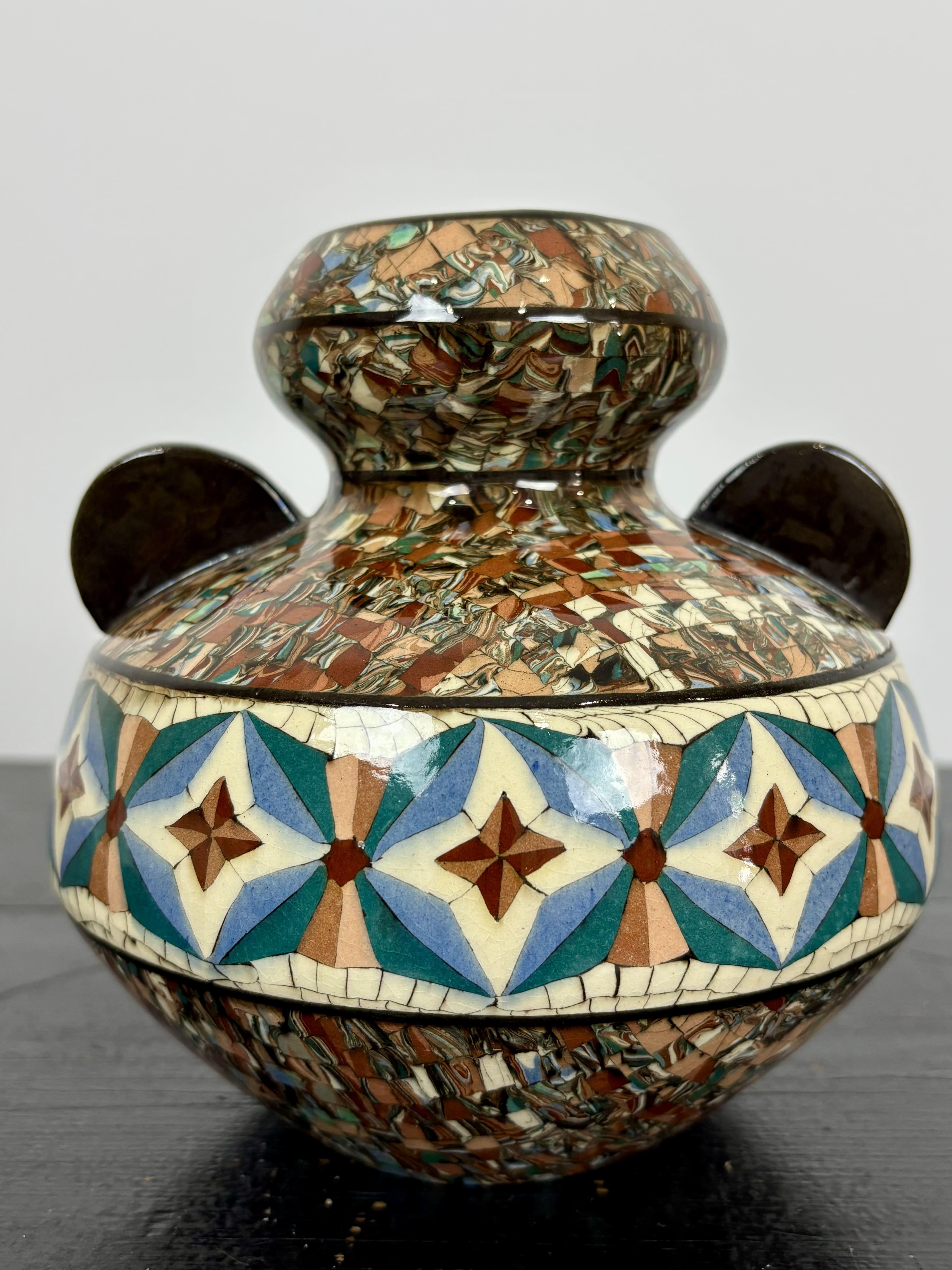 Mid-Century Modern Mosaic Jean Gerbino (1876-1966) Ball Vase With Ears, Circa 1940-1950 For Sale
