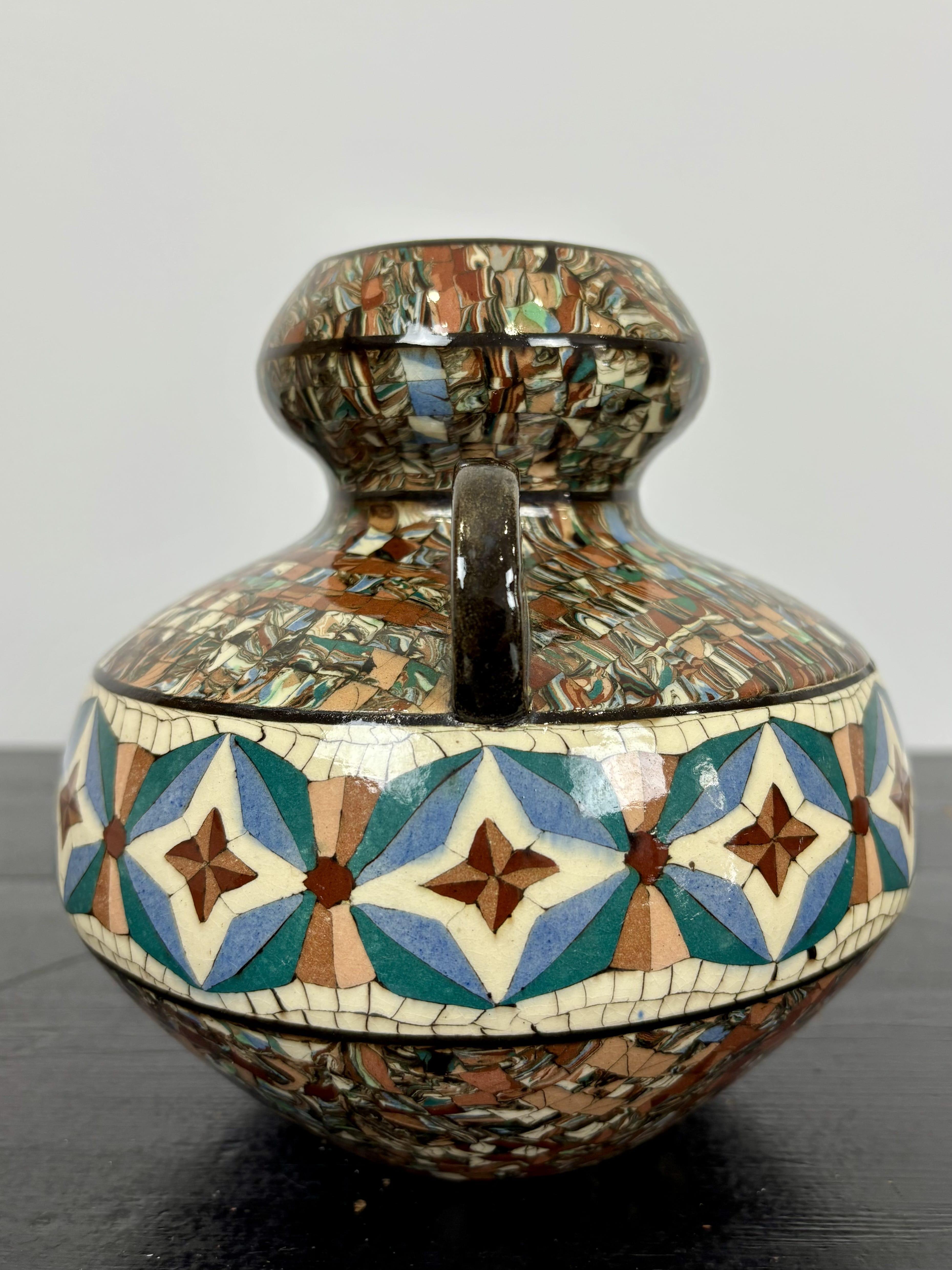 French Mosaic Jean Gerbino (1876-1966) Ball Vase With Ears, Circa 1940-1950 For Sale