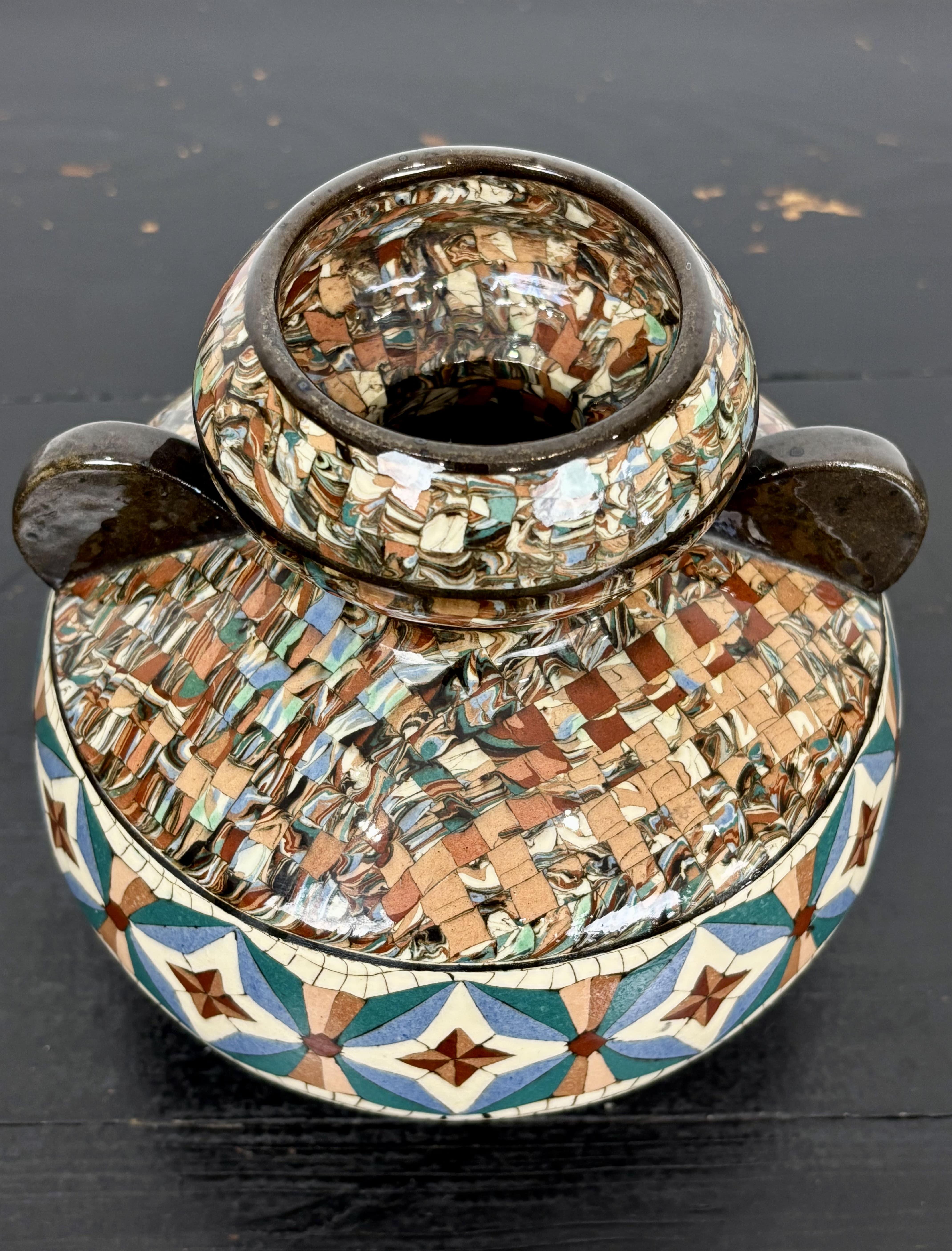 Mosaic Jean Gerbino (1876-1966) Ball Vase With Ears, Circa 1940-1950 In Excellent Condition For Sale In RUEIL-MALMAISON, FR