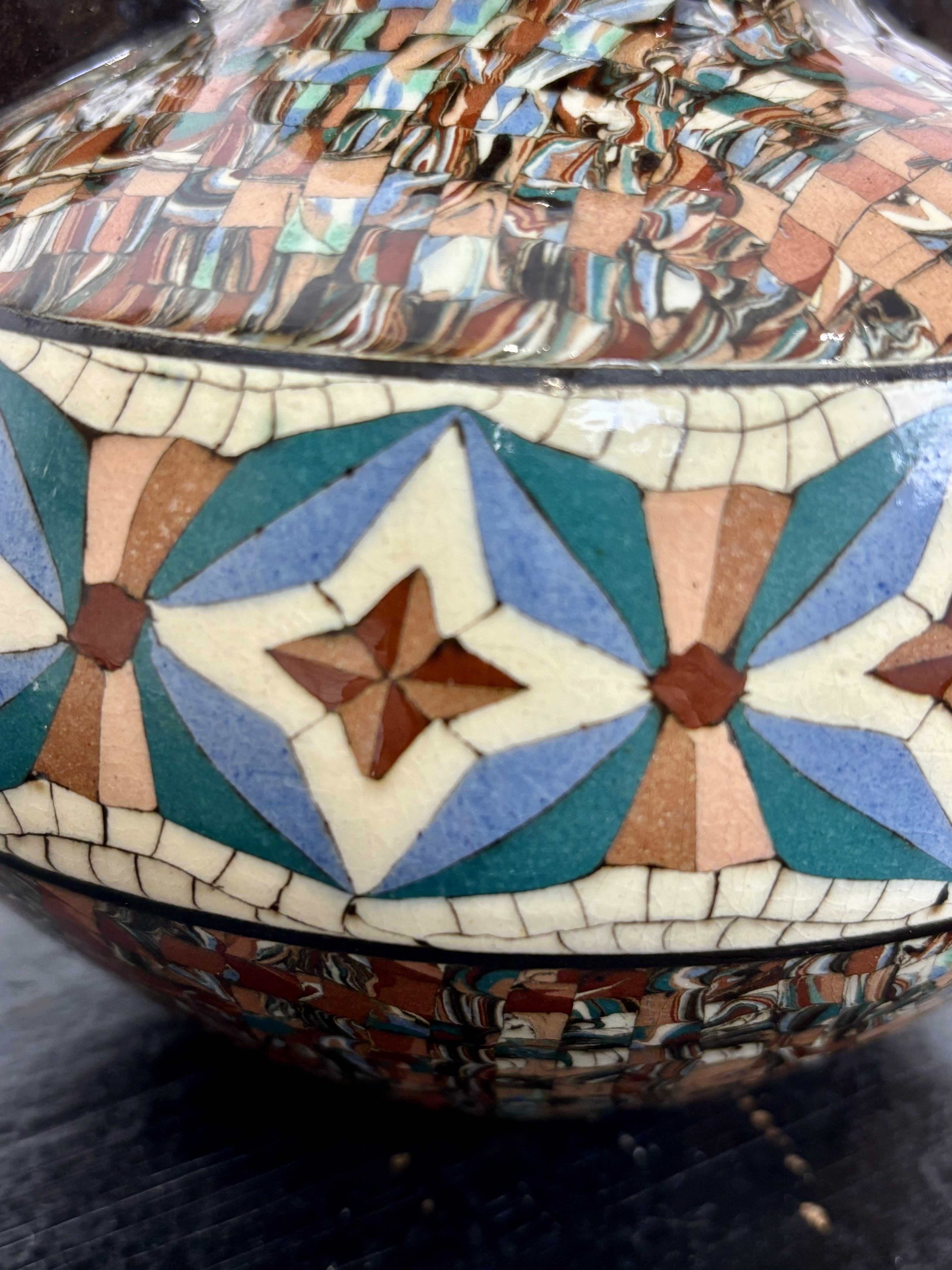 Mid-20th Century Mosaic Jean Gerbino (1876-1966) Ball Vase With Ears, Circa 1940-1950 For Sale