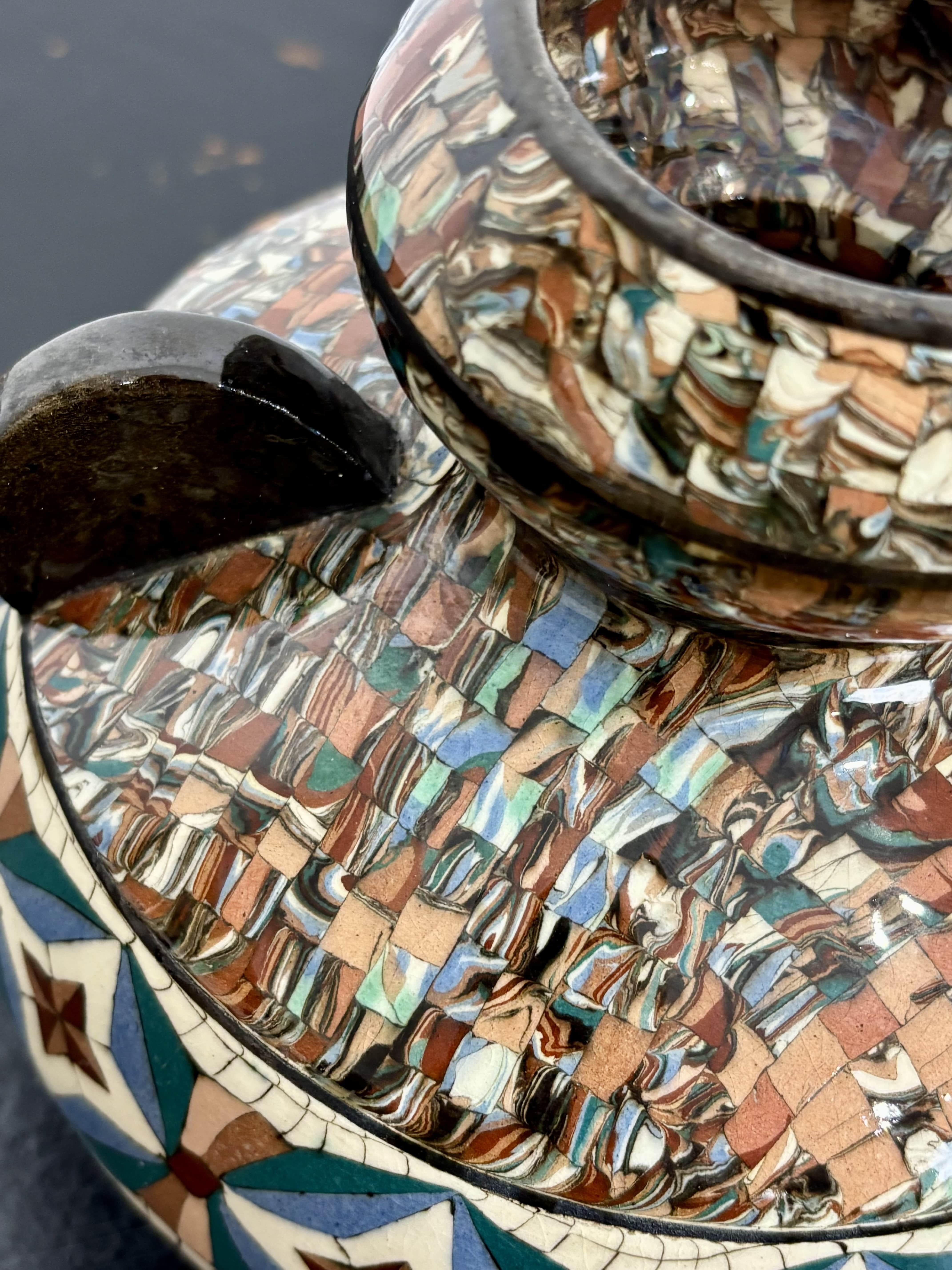 Ceramic Mosaic Jean Gerbino (1876-1966) Ball Vase With Ears, Circa 1940-1950 For Sale