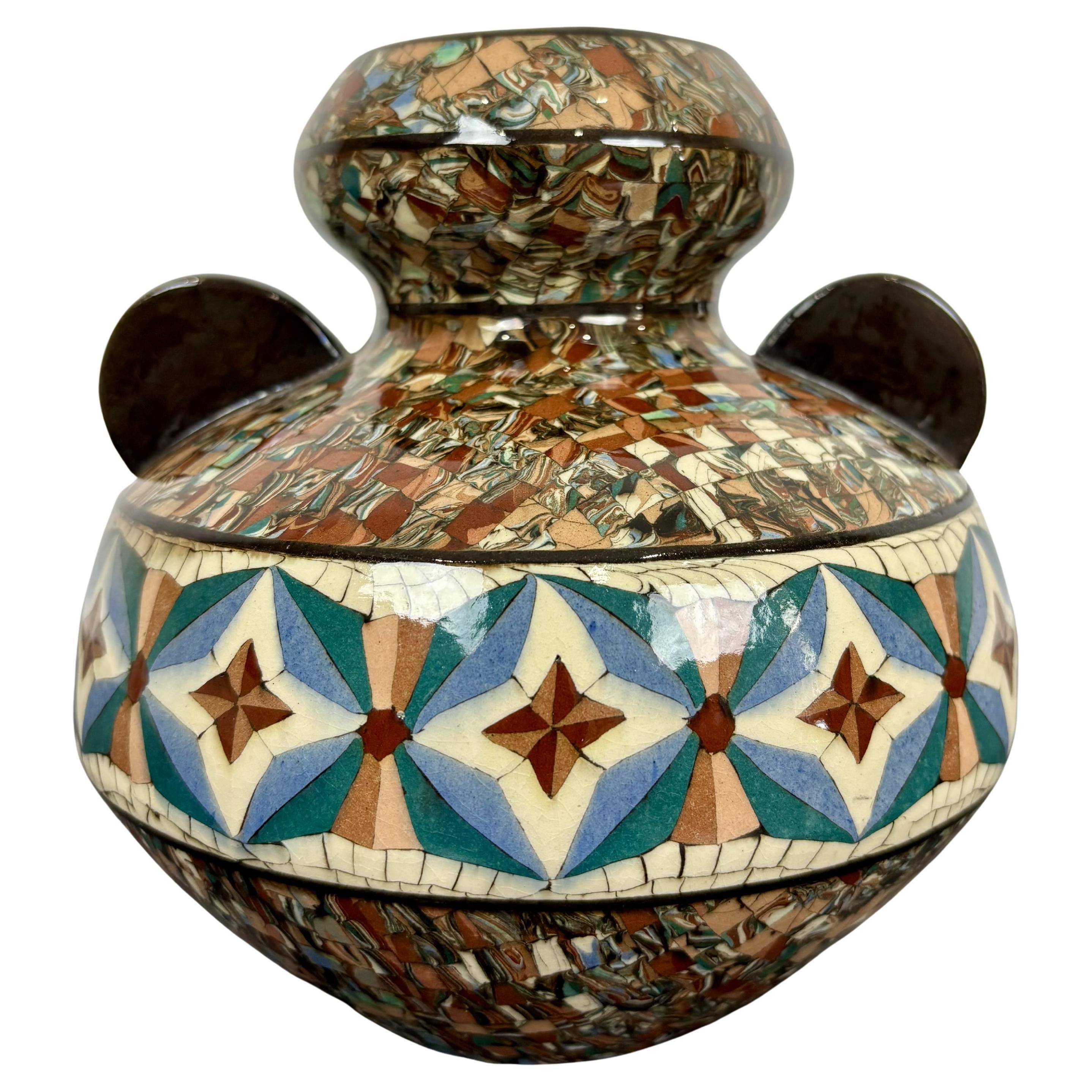 Mosaic Jean Gerbino (1876-1966) Ball Vase With Ears, Circa 1940-1950 For Sale