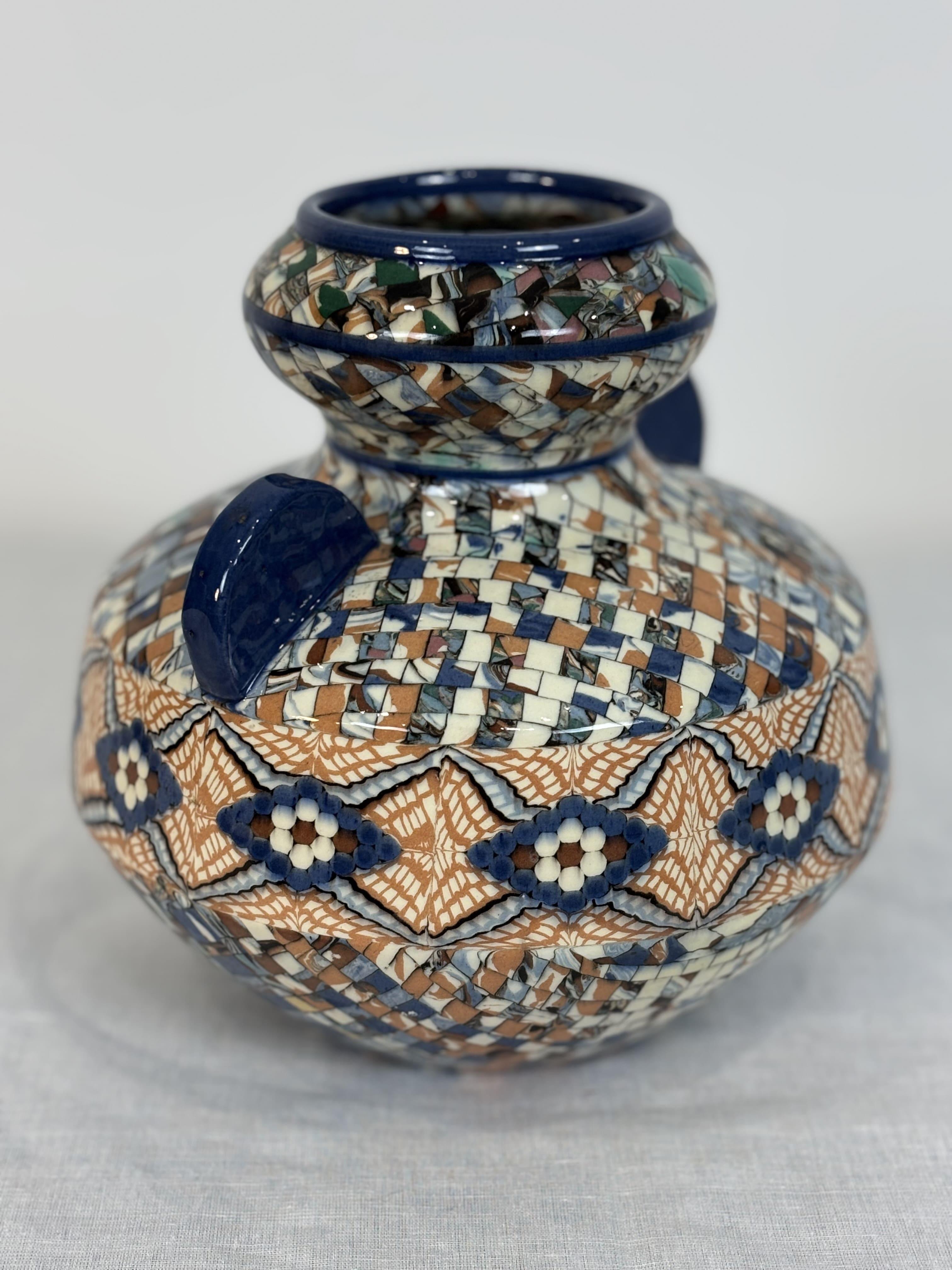 Francese Mosaico Jean Gerbino (1876-1966) Vaso a sfera grande con orecchie, CIRCA 1930