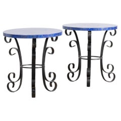 Mosaic Lapis Lazuli Side Tables, Mid 20th Century