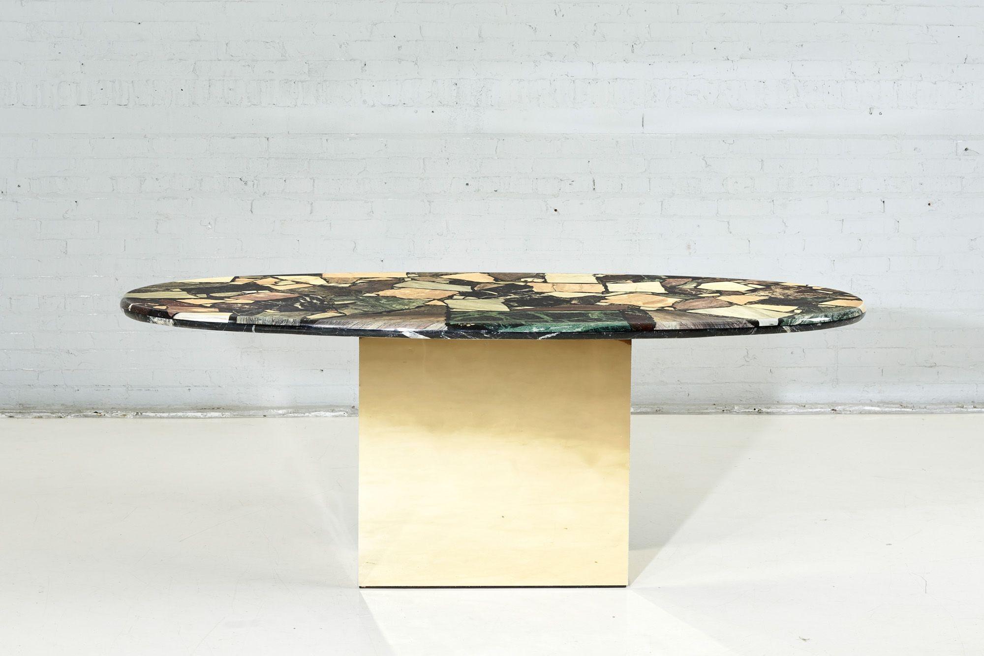 Post-Modern Mosaic Marble and Brass Dining Table, 1970