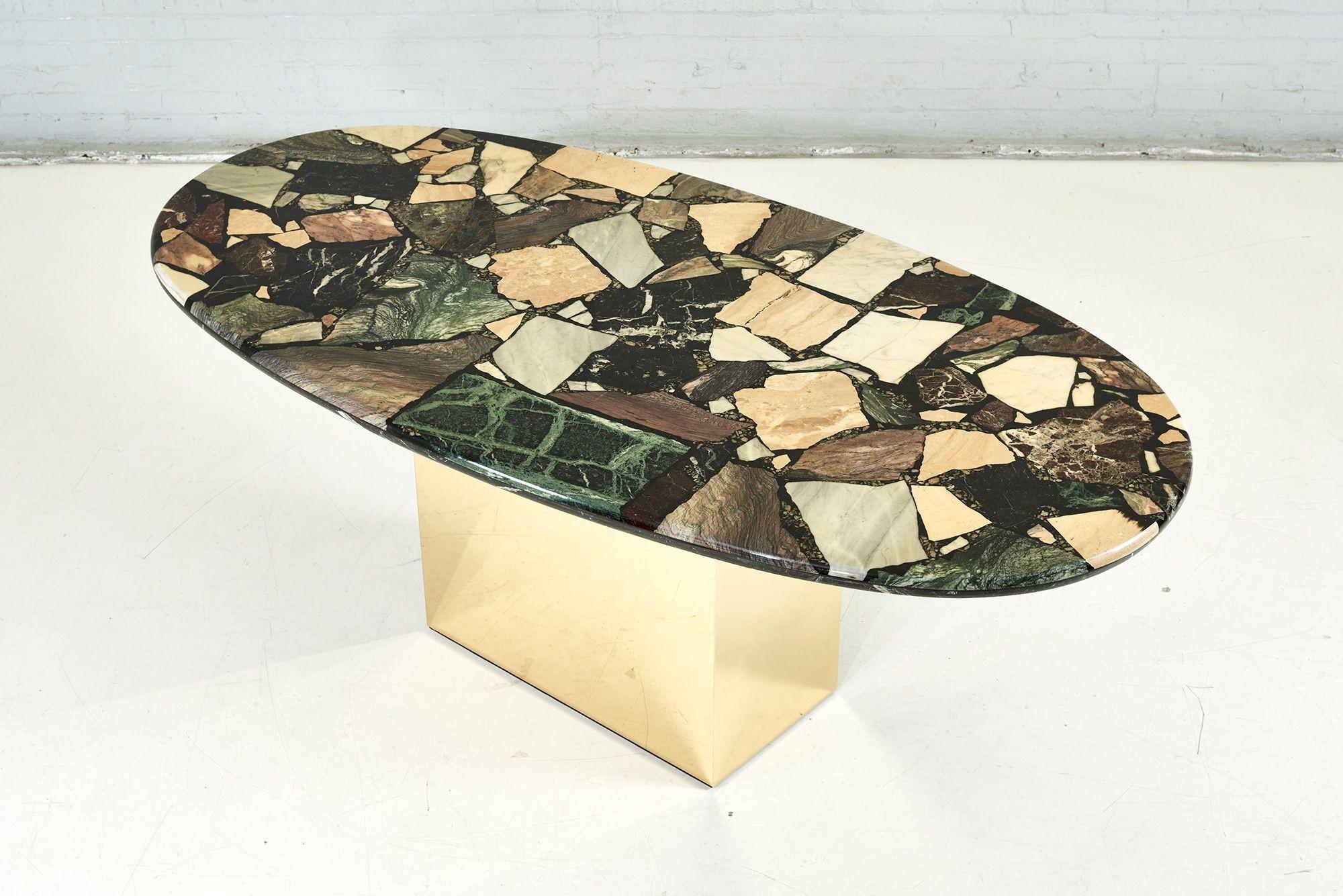 Italian Mosaic Marble and Brass Dining Table, 1970