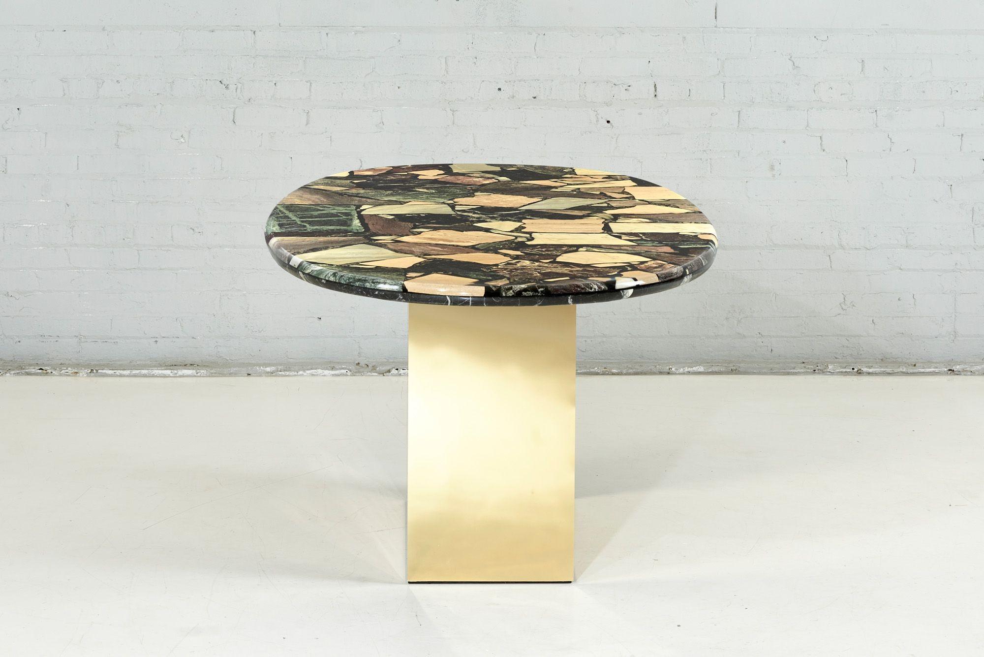 Late 20th Century Mosaic Marble and Brass Dining Table, 1970