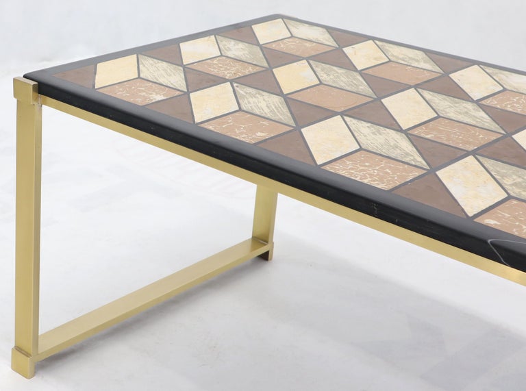 Unknown Mosaic Marble-Top Solid Brass Bracket Legs Coffee Table For Sale