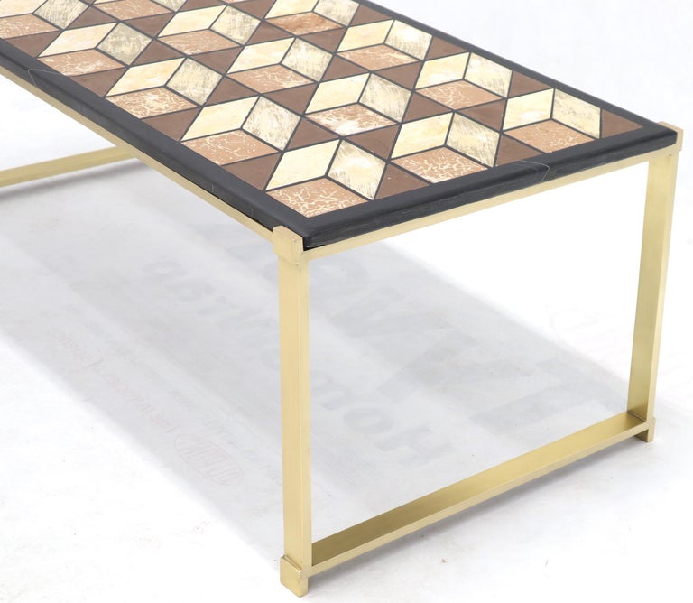Polished Mosaic Marble-Top Solid Brass Bracket Legs Coffee Table For Sale