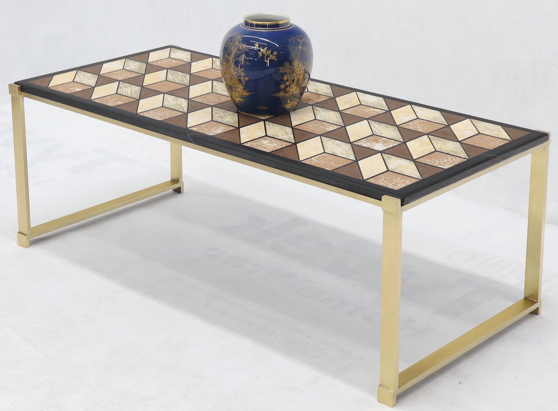 Mosaic Marble-Top Solid Brass Bracket Legs Coffee Table For Sale 1