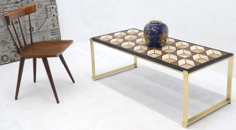 Mosaic Marble-Top Solid Brass Bracket Legs Coffee Table For Sale 2