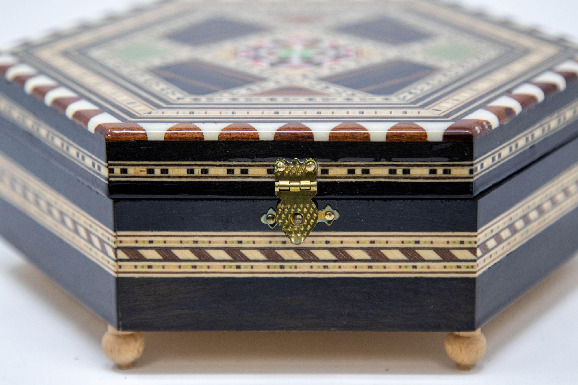 Mosaic Marquetry Moorish Octagonal Footed Music Box Granada Spain 1950 For Sale 2