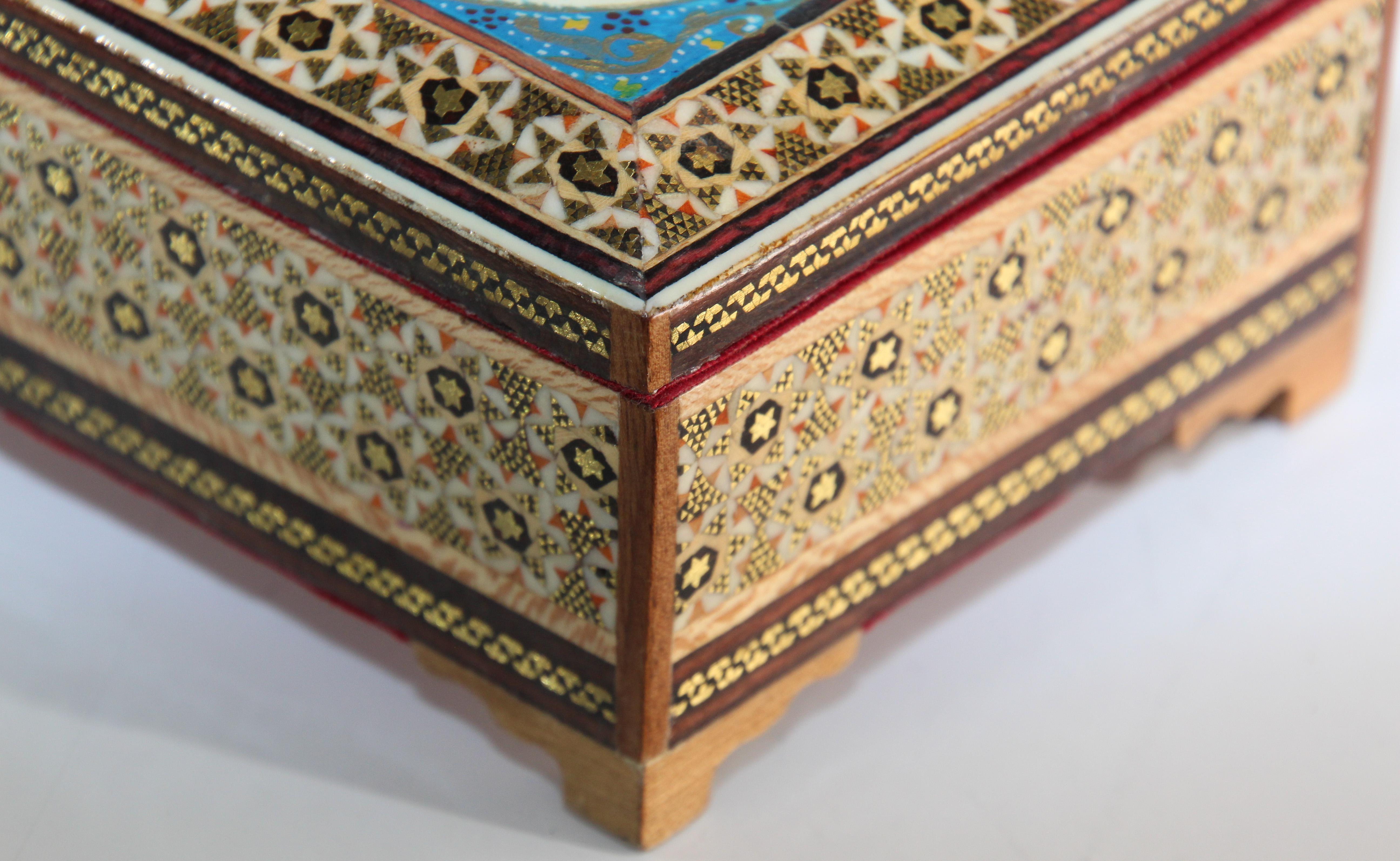Wood Mosaic Middle Eastern Moorish Trinket Box For Sale