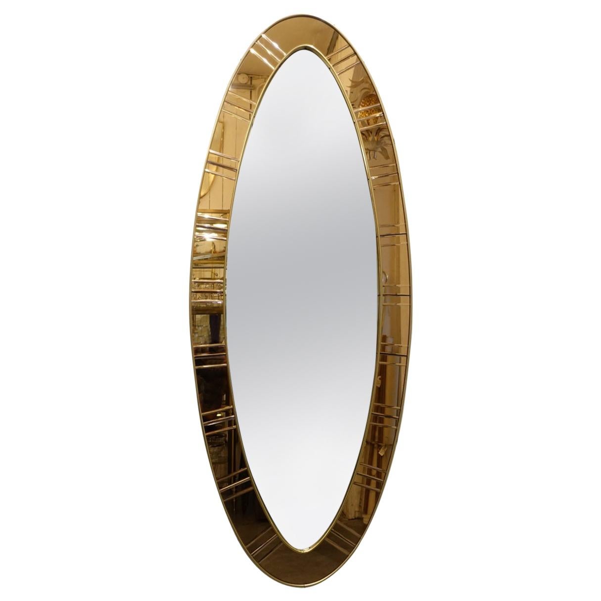 Mosaic Mirrored Frame Midcentury Italian Oval Mirror
