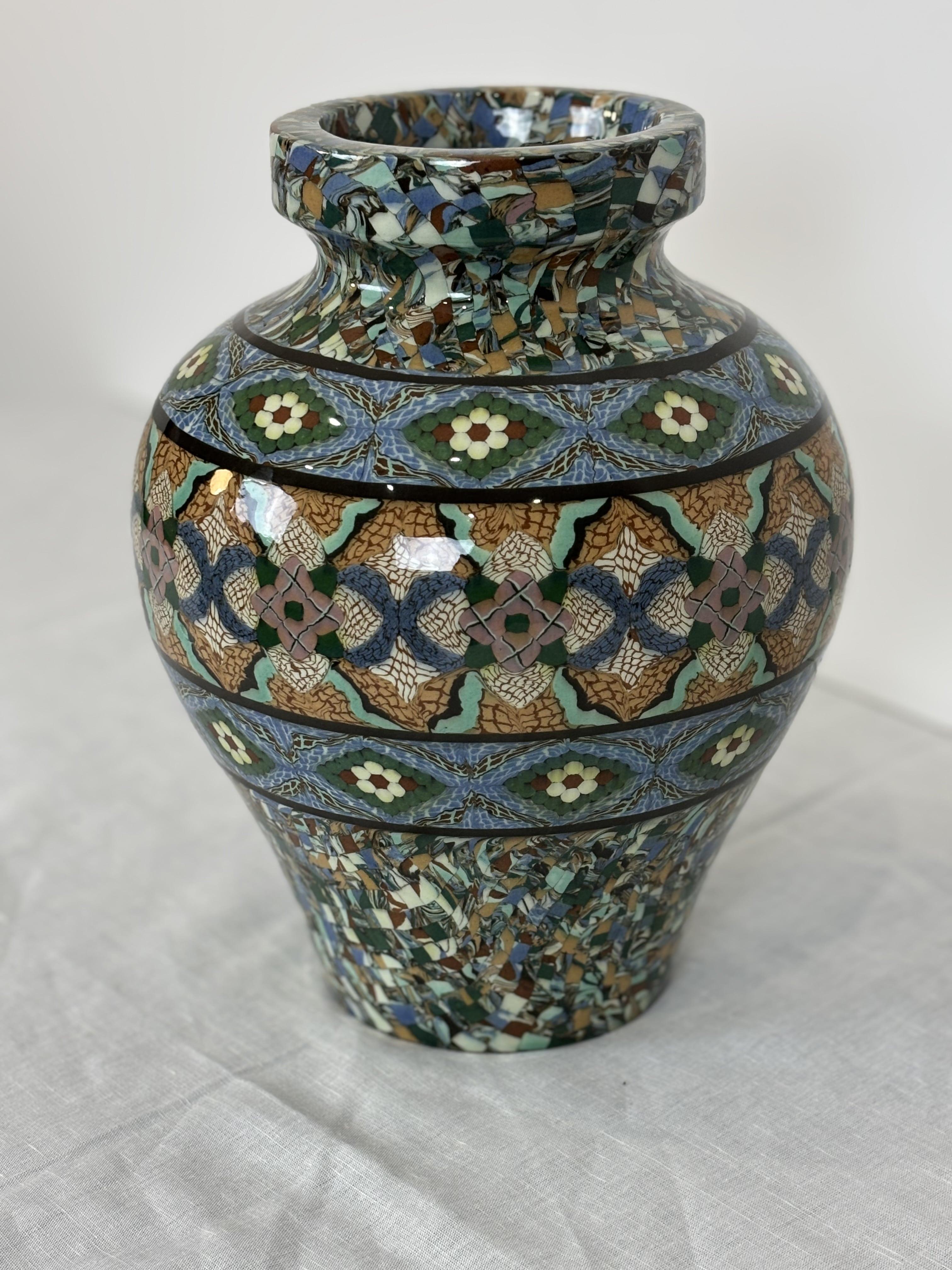 Mid-Century Modern Mosaic Mixed Earthenware Vase By Jean Gerbino (1876-1966) - Vallauris Circa 1960