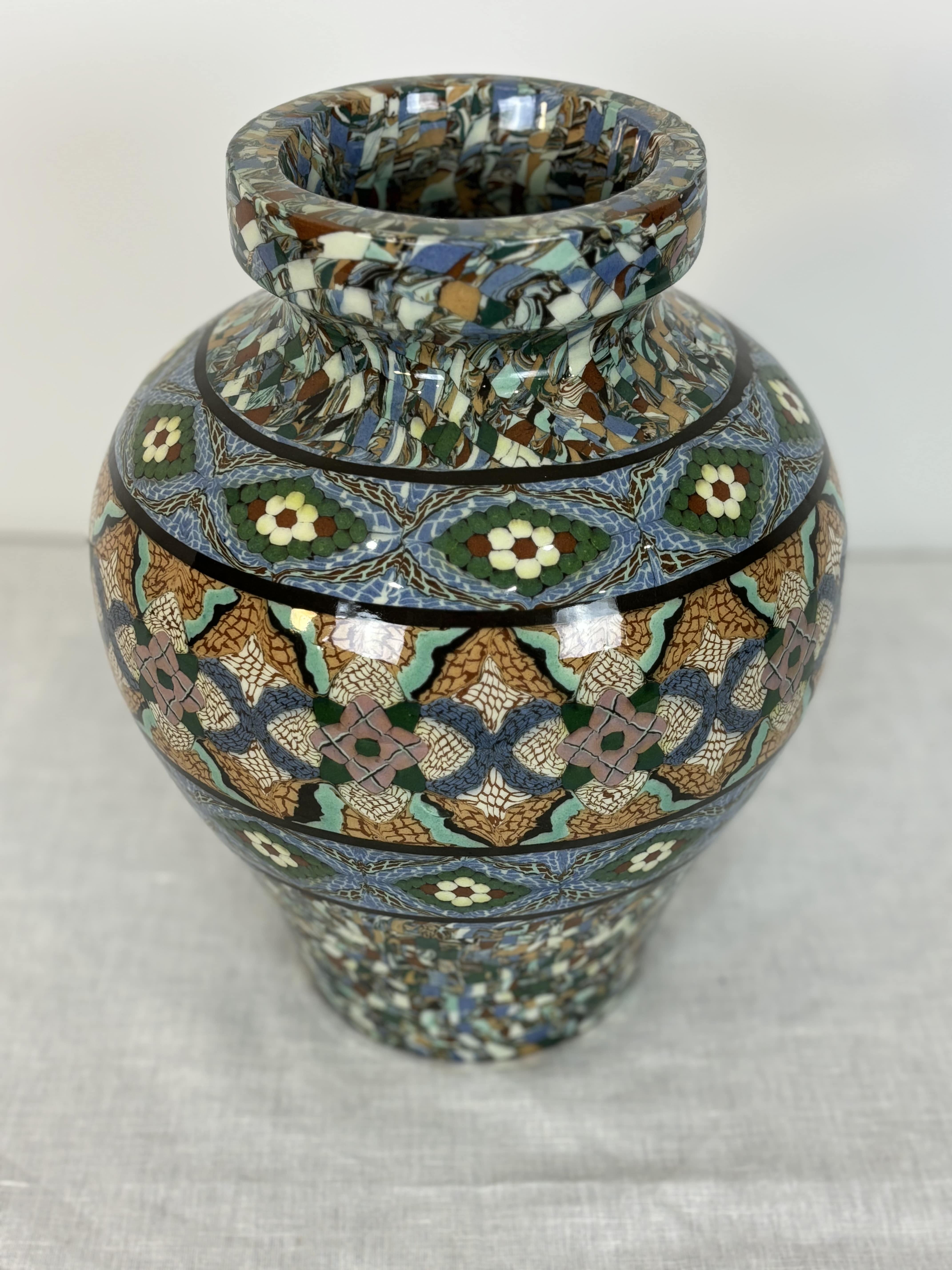 French Mosaic Mixed Earthenware Vase By Jean Gerbino (1876-1966) - Vallauris Circa 1960