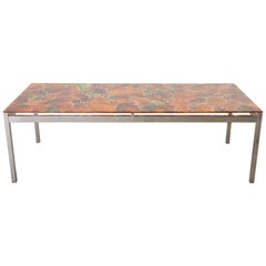 Mosaic Modernist Rectangular Inlay Orange Glass Top Coffee Table, 1970s