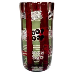 Vaso di Murano a mosaico con Murano, Zanfirico e Avventurina in rosso e grigio
