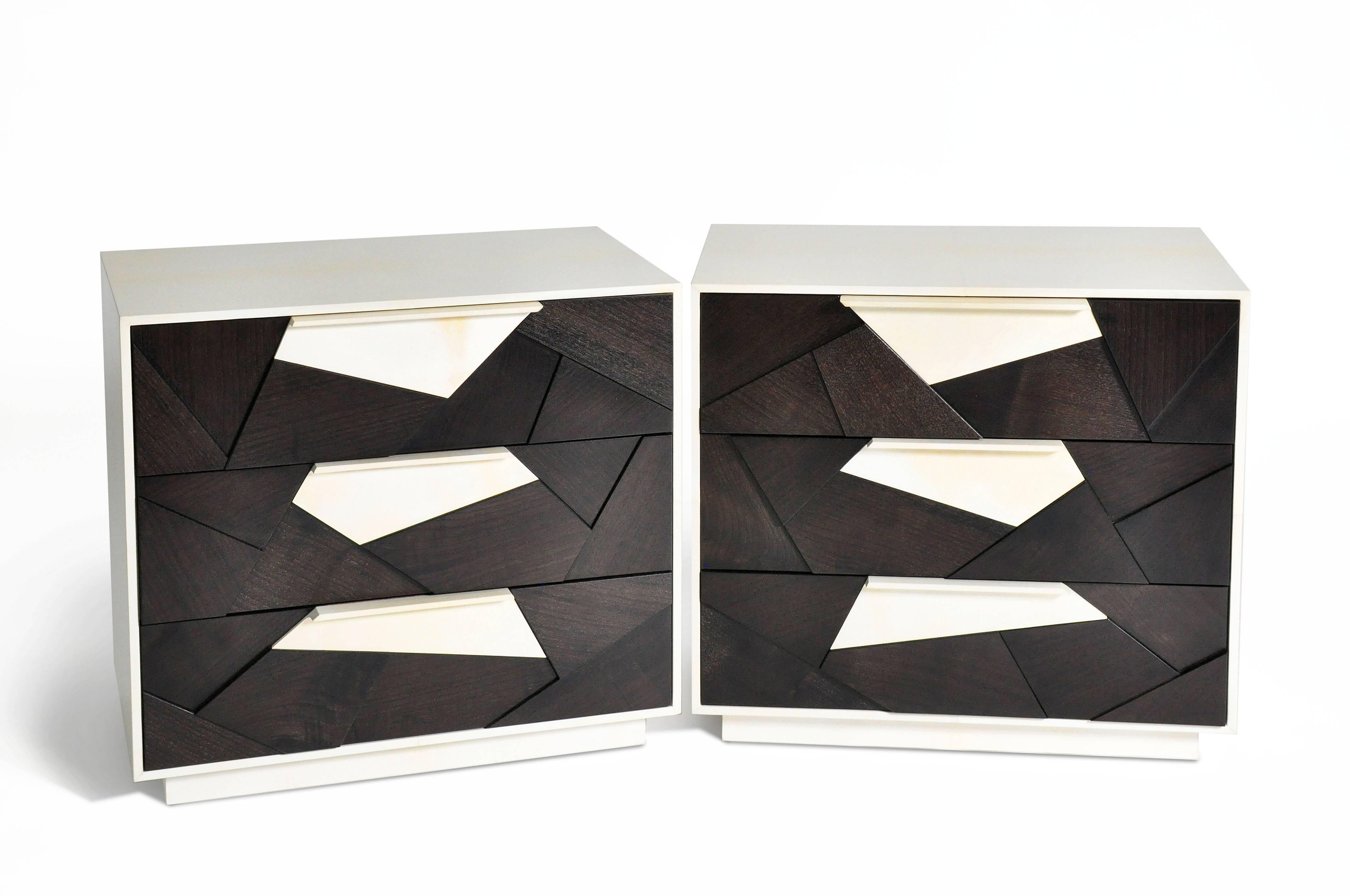 American Cubist Nightstand in Ebonized Walnut and Parchment by Newell Design For Sale