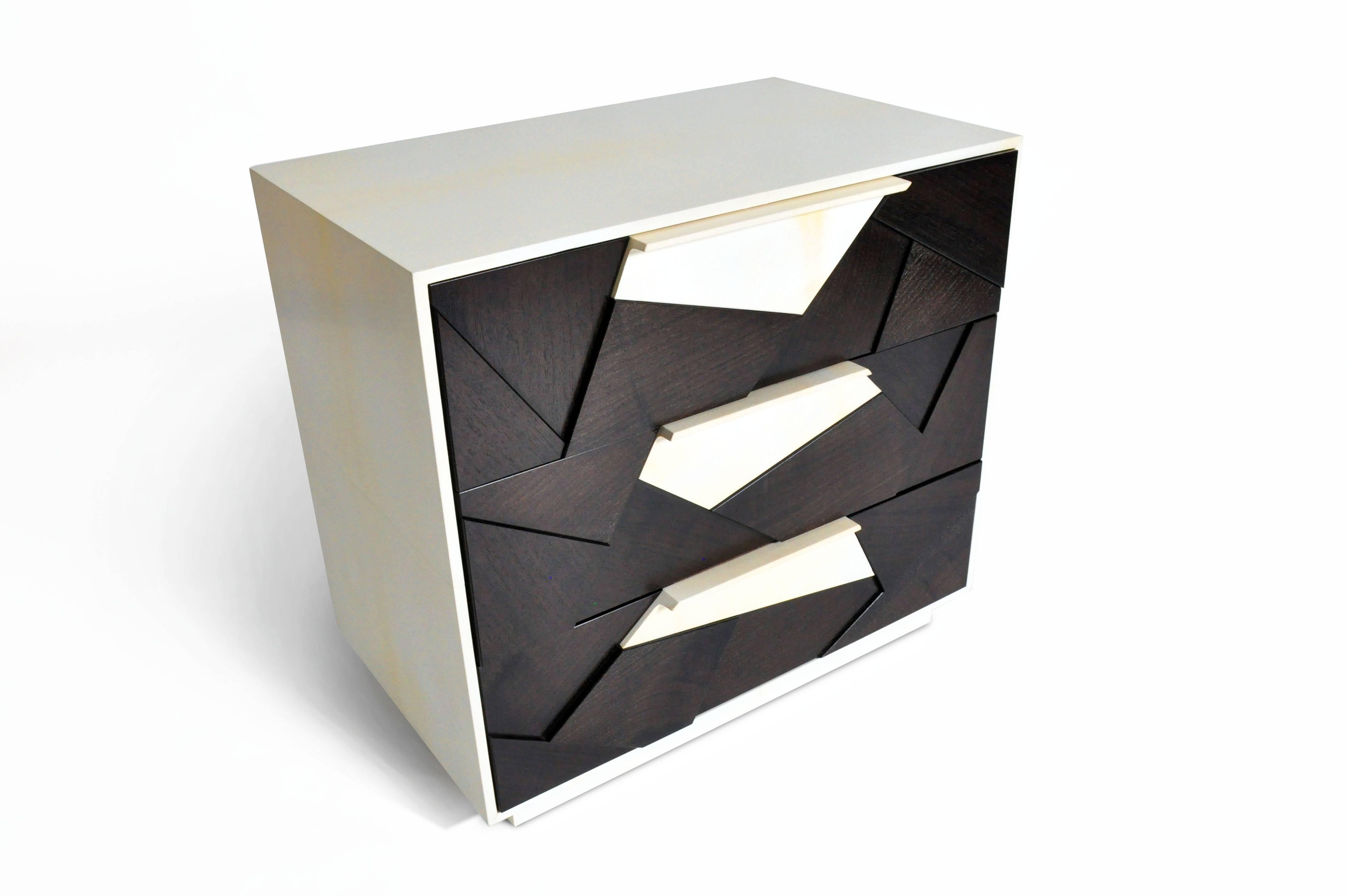Cubist Nightstand in Ebonized Walnut and Parchment by Newell Design In New Condition For Sale In Orange, CA