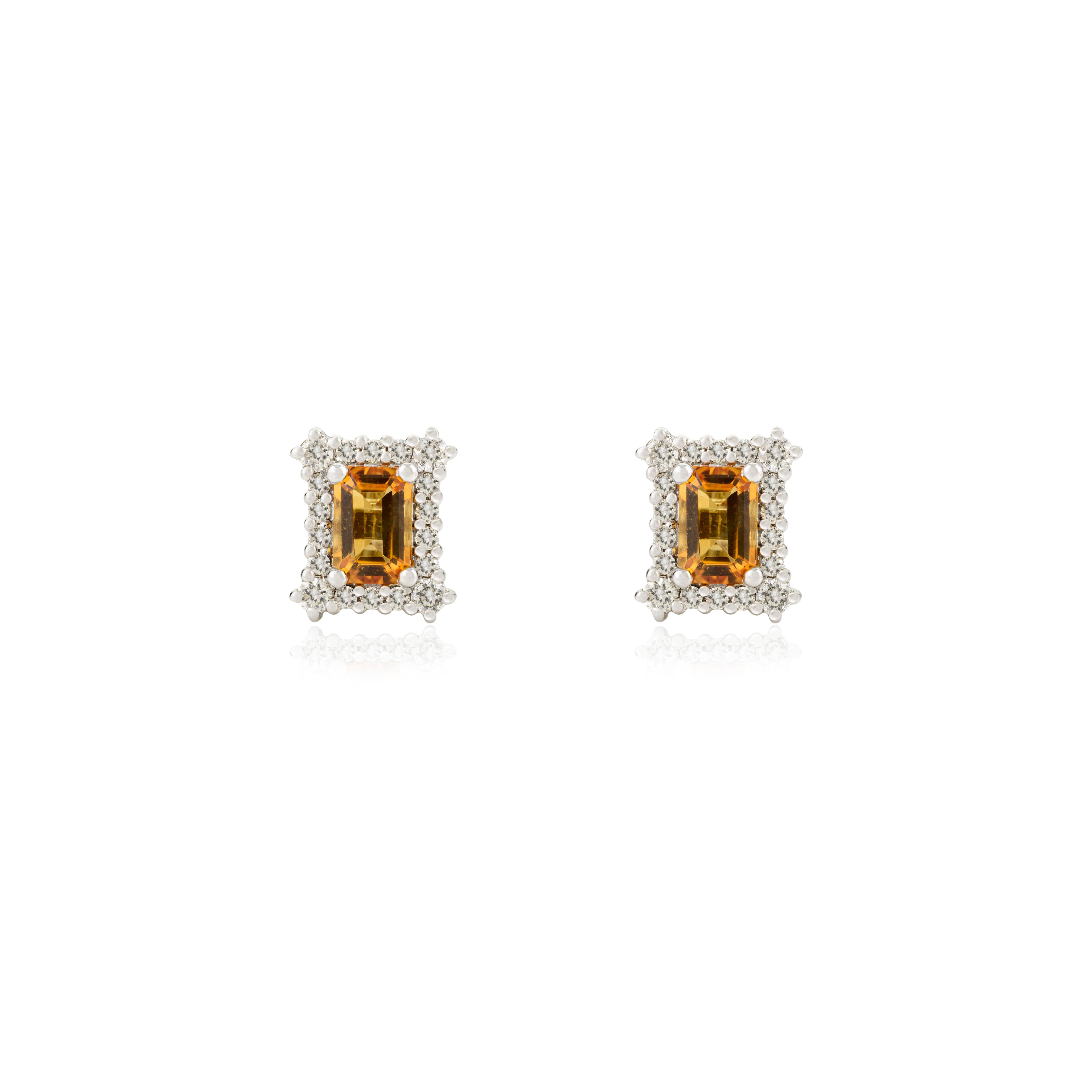 Mosaik-Oktagon 1,08ct Citrin Diamant Halo Ohrstecker in 14k Solid White Gold, um ein Statement mit Ihrem Look zu machen. Sie brauchen Ohrstecker, um mit Ihrem Look ein Statement zu setzen. Diese Ohrringe mit achteckig geschliffenem Citrin und