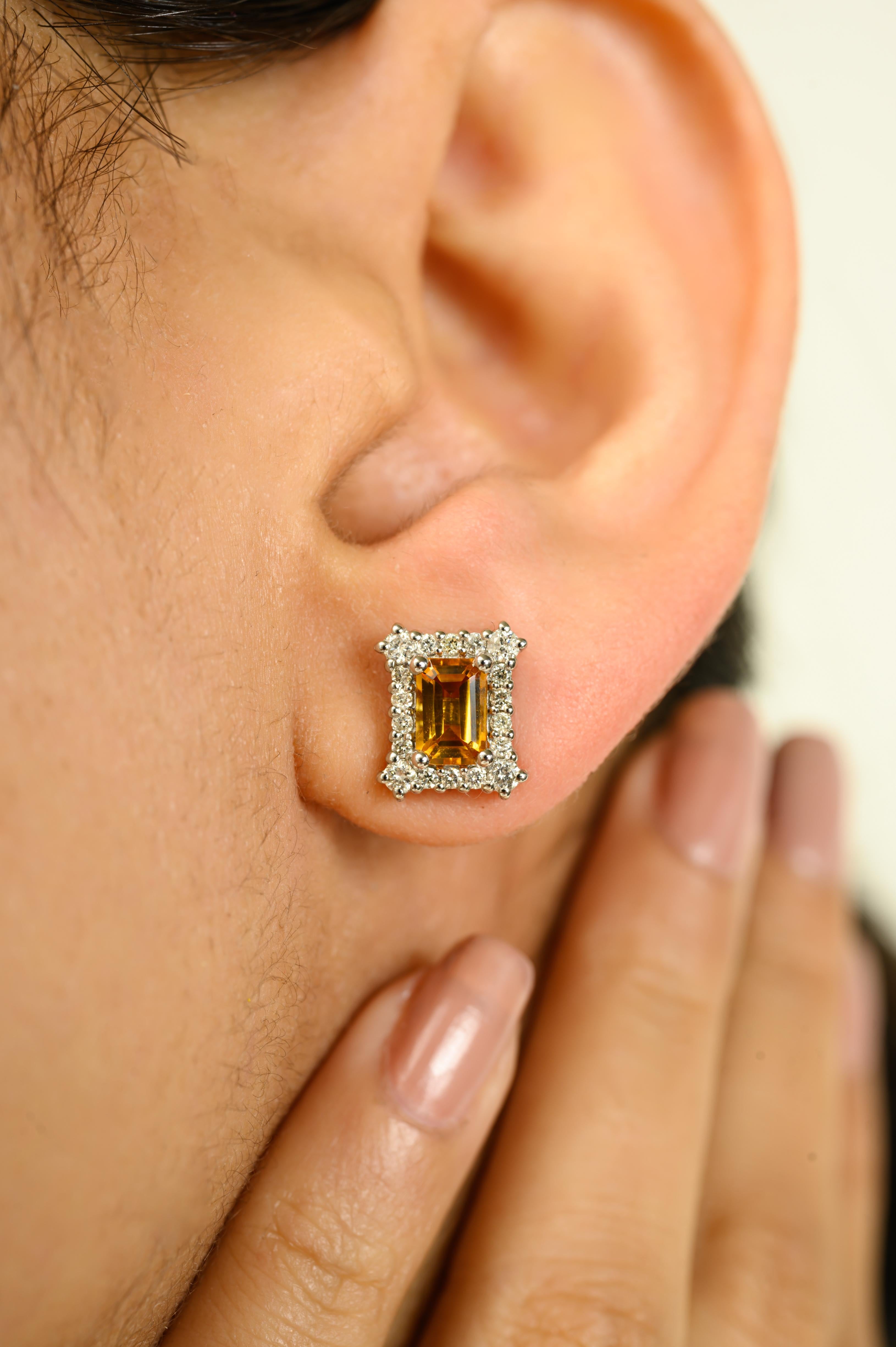 Mosaik Oktagon 1,08ct Citrin Diamant Halo Ohrstecker in 14k massivem Weißgold im Zustand „Neu“ im Angebot in New York, NY