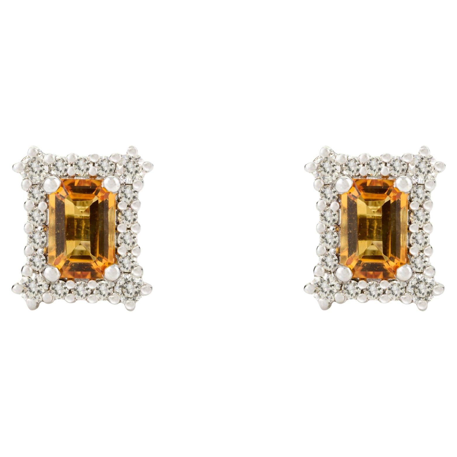 Mosaik Oktagon 1,08ct Citrin Diamant Halo Ohrstecker in 14k massivem Weißgold im Angebot