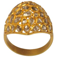 Mosaic of Rosecut Diamonds and 22 Karat Gold Bombe Cactus Cocktail Ring