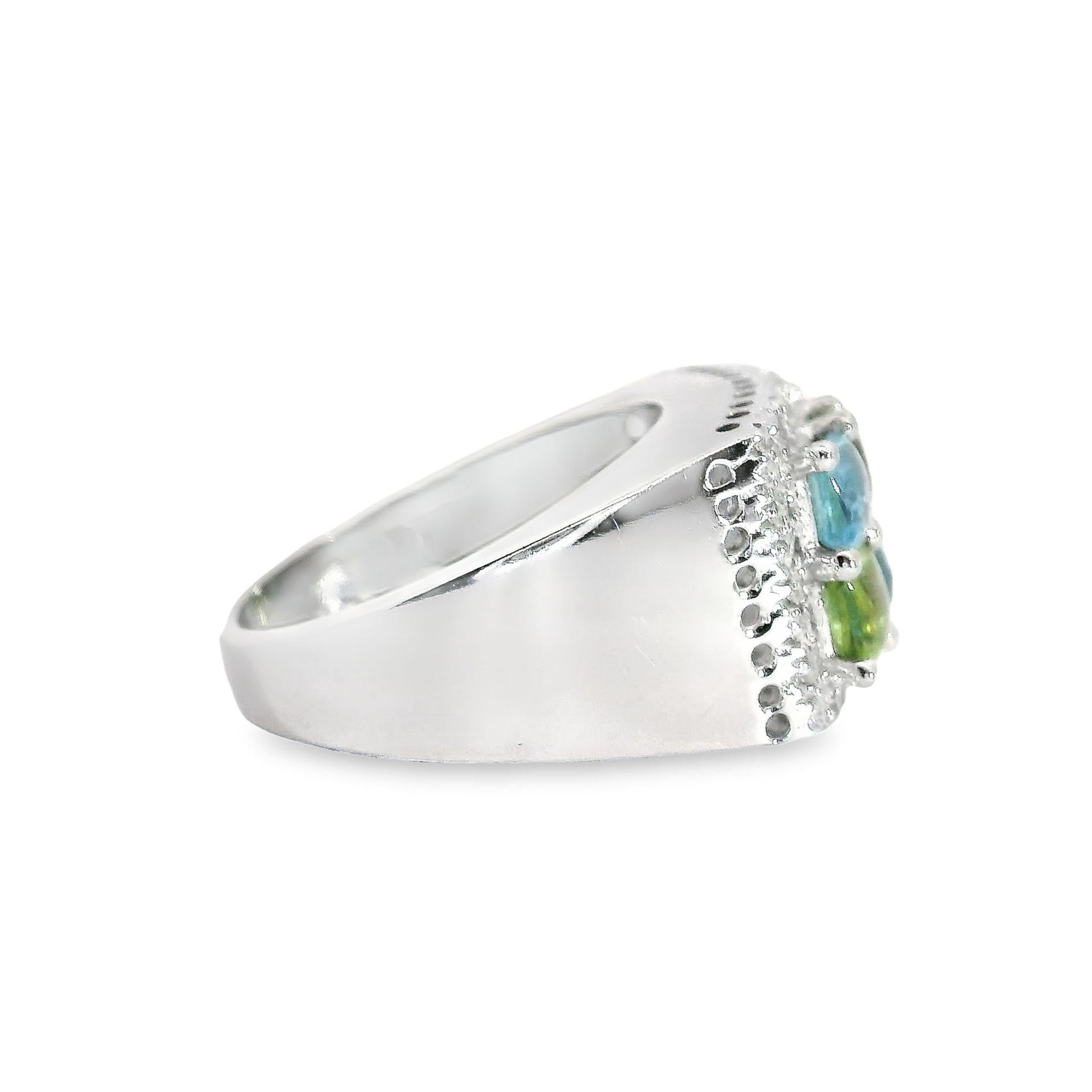 Mosaic Peridot and Blue Topaz Ring and Earrings in 18K White Gold with Diamonds For Sale 1