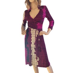 Mosaic Print Silk Jersey Mock Wrap Dress + Tassel Belt - NWT FLORA KUNG