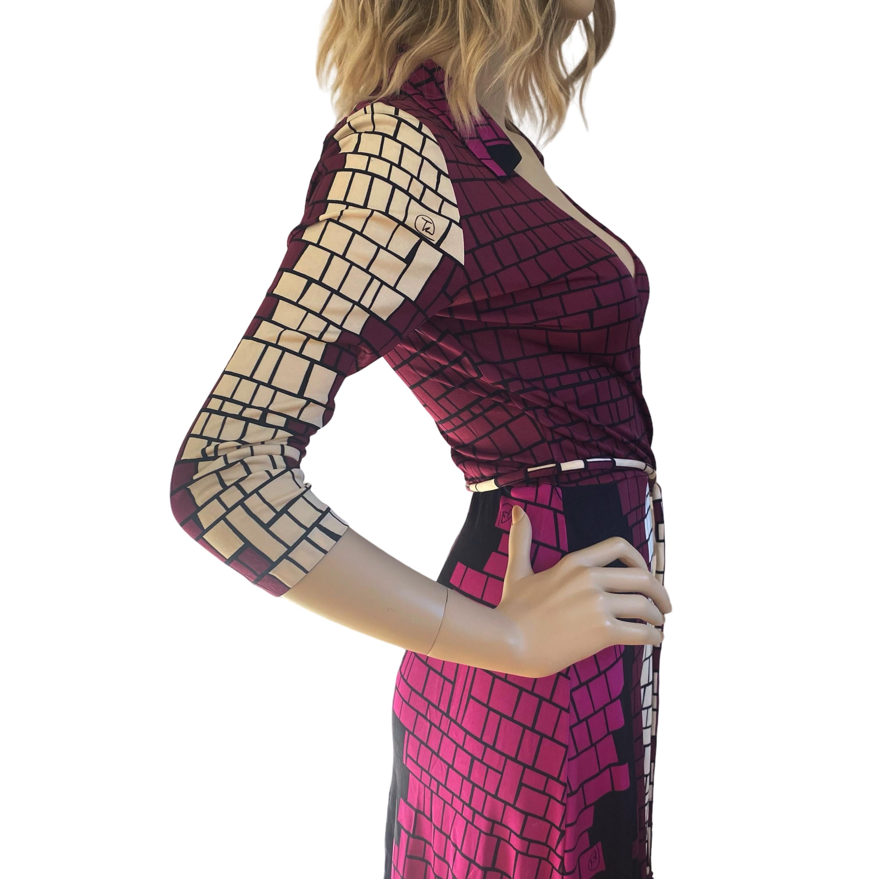 Mosaic Print Silk Jersey Mock Wrap Dress + Tassel Belt - NWT FLORA KUNG For Sale 1
