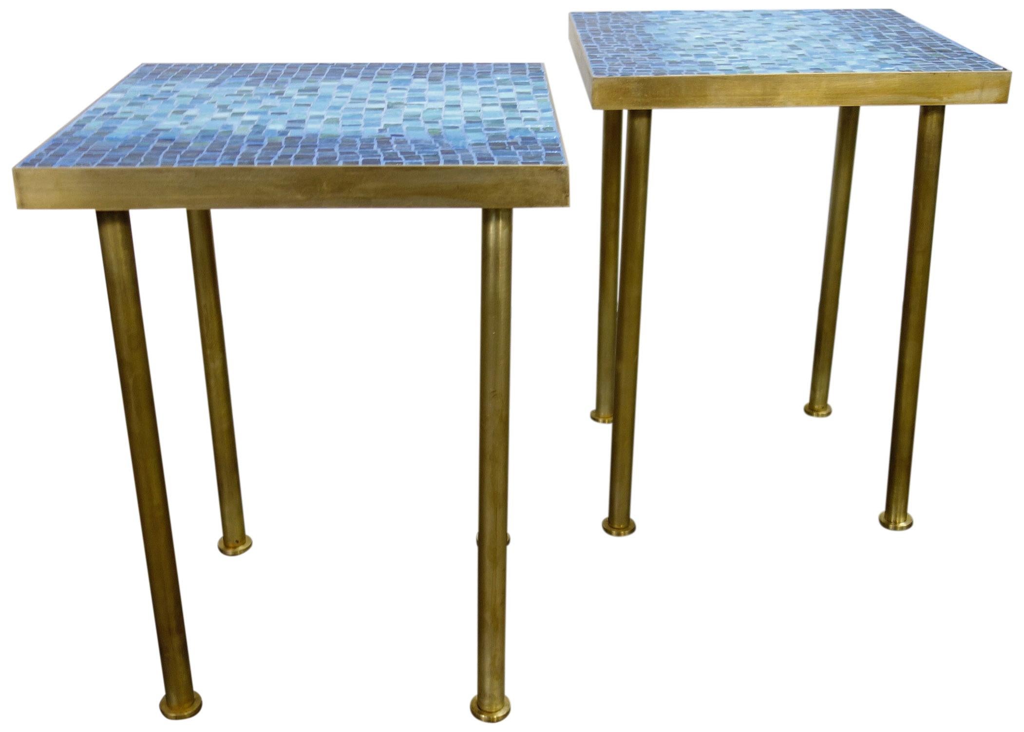 American Mosaic Side or End Tables with Brass Frame For Sale