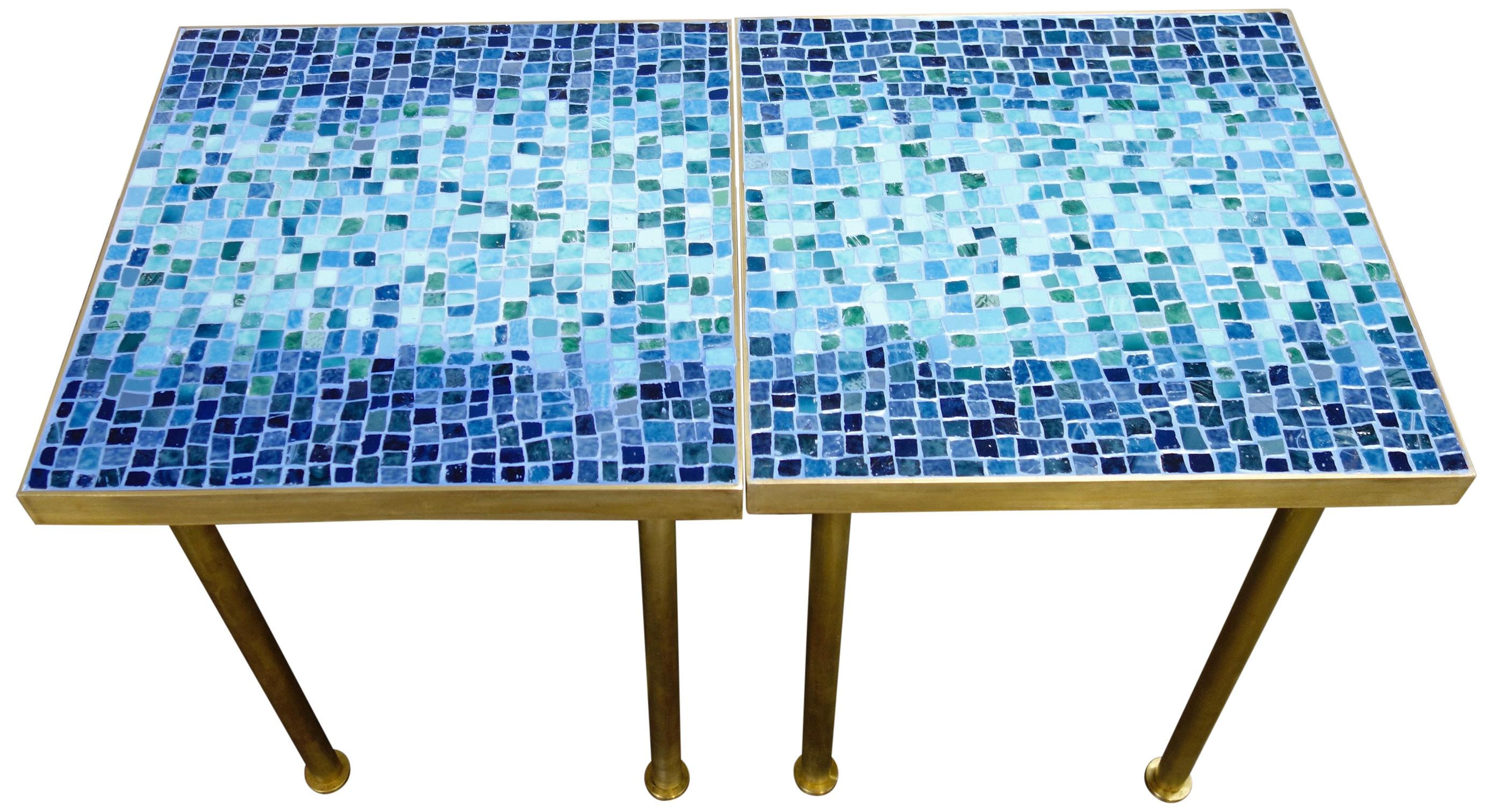 20th Century Mosaic Side or End Tables with Brass Frame For Sale