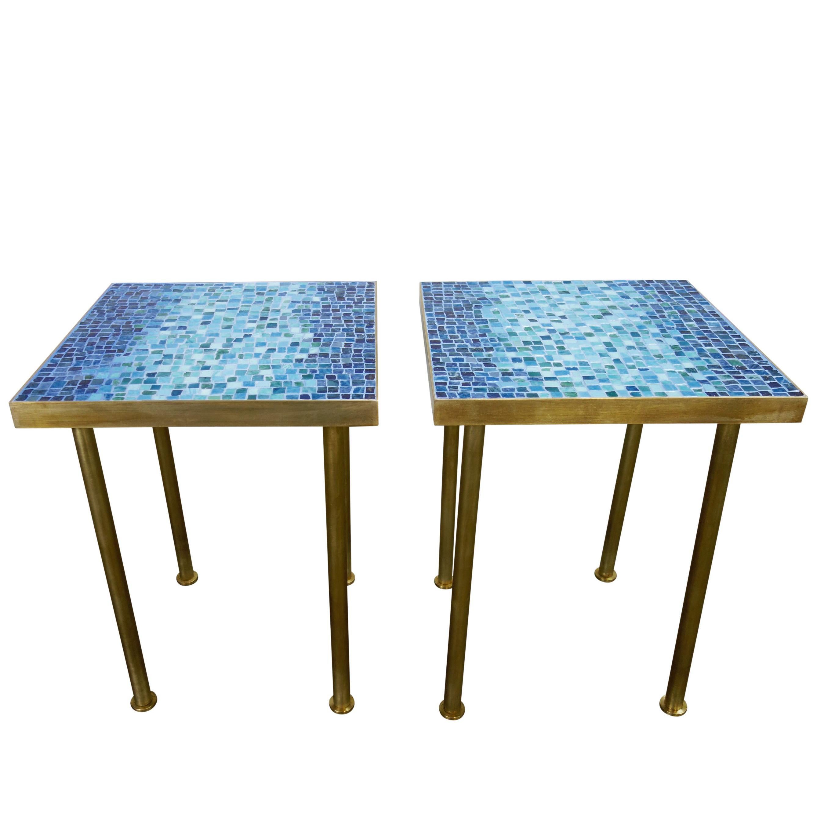 Mosaic Side or End Tables with Brass Frame