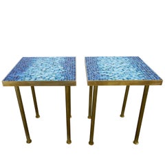 Vintage Mosaic Side or End Tables with Brass Frame