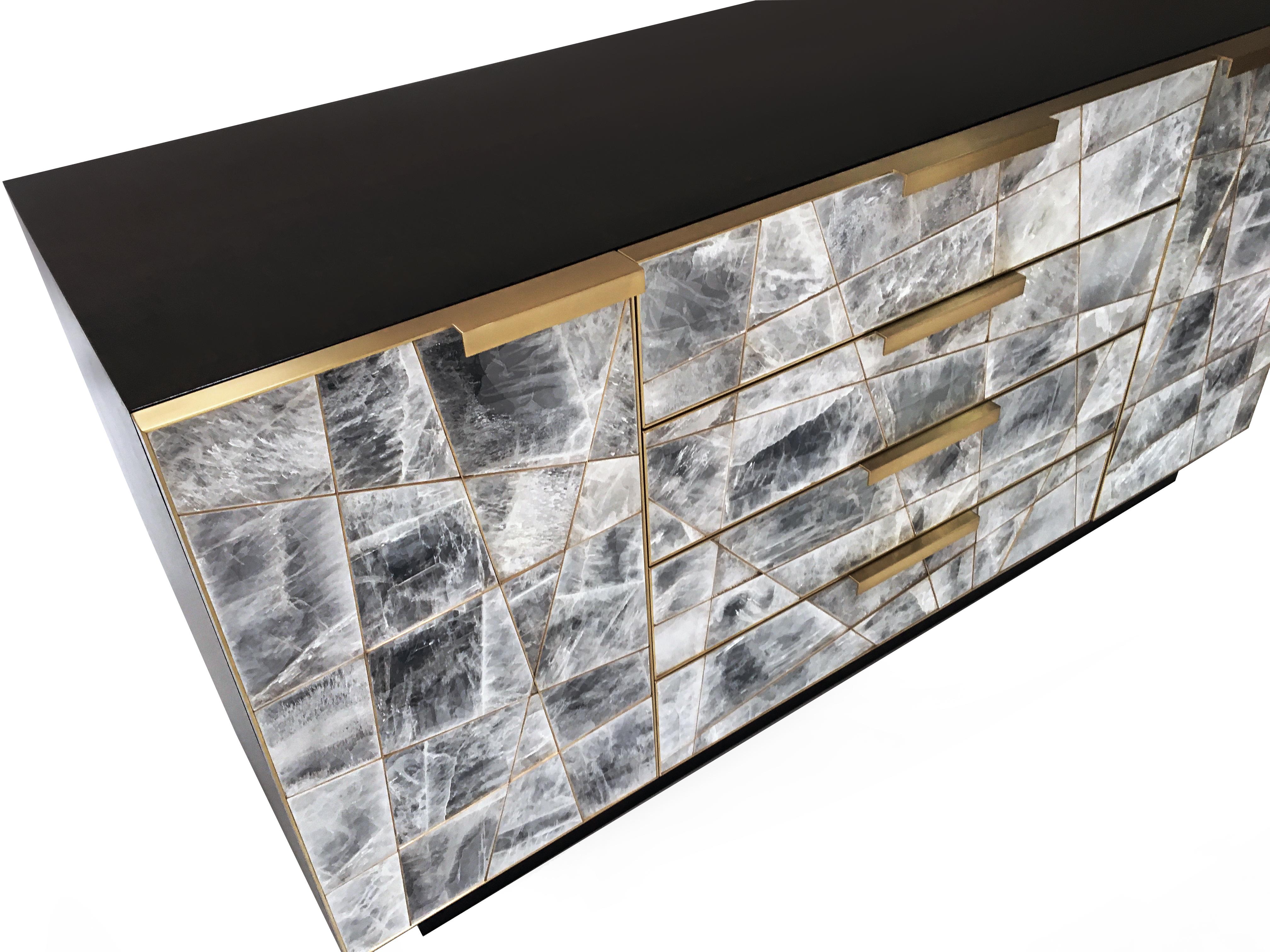 Modern Mosaic Sideboard in Selenite and Bronze By Newell Design Studio For Sale