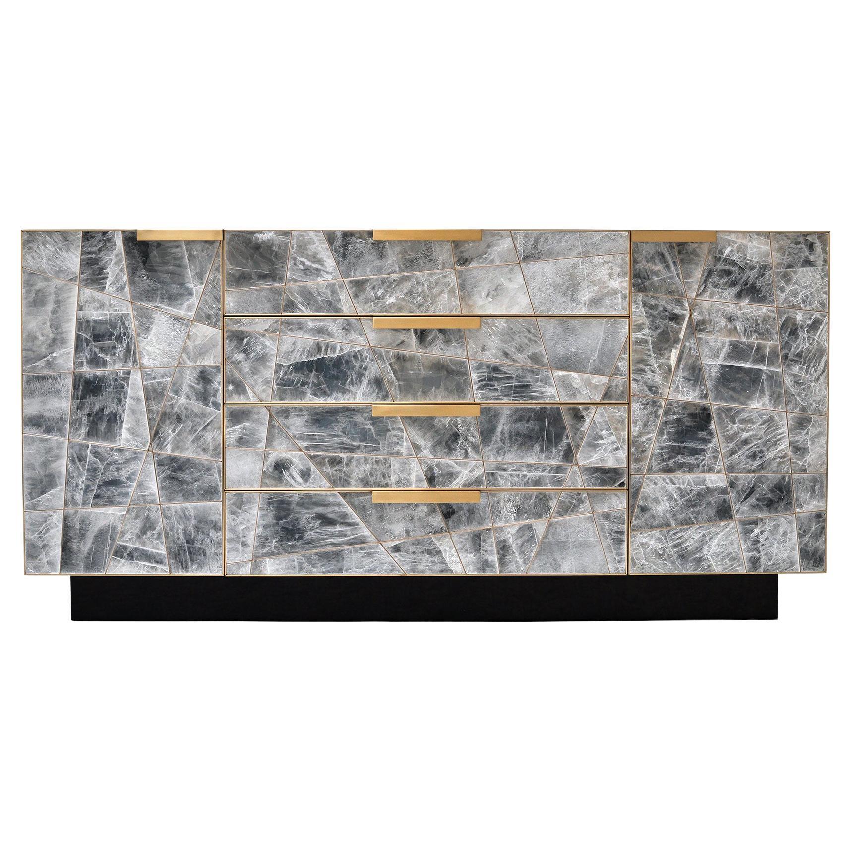 Mosaic Sideboard in Selenite and Bronze By Newell Design Studio For Sale