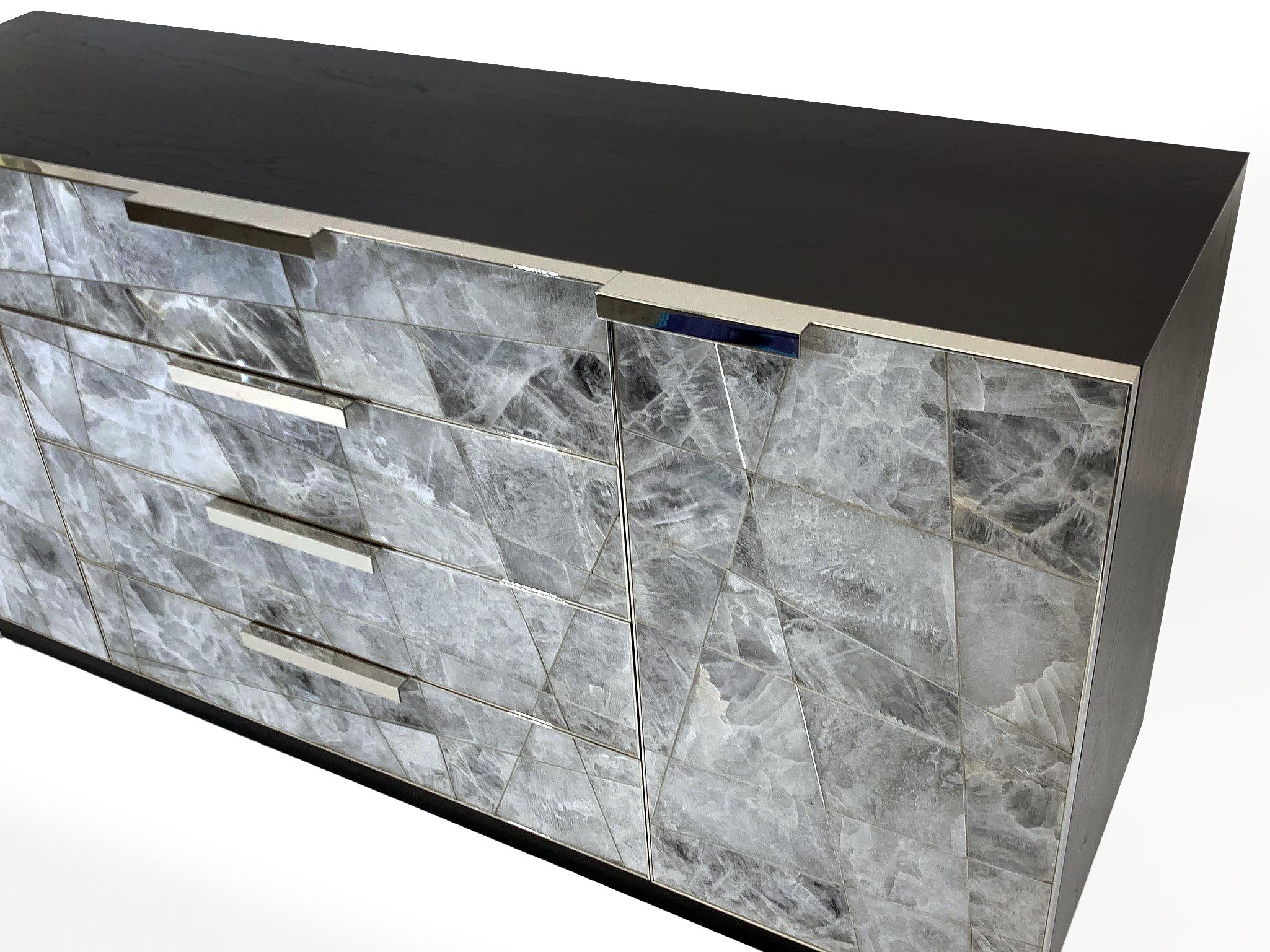 Modern Mosaic Sideboard in Selenite and Nickel By Newell Design Studio For Sale