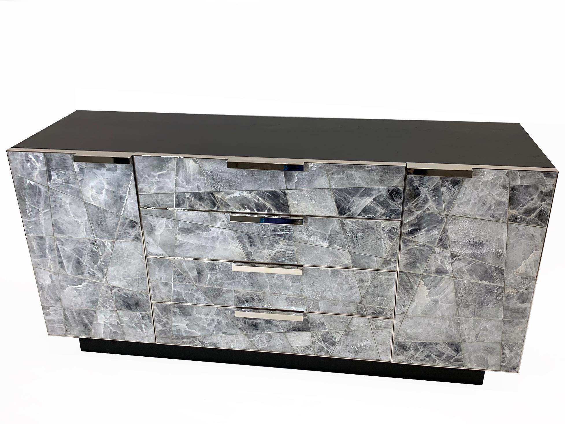 American Mosaic Sideboard in Selenite and Nickel By Newell Design Studio For Sale