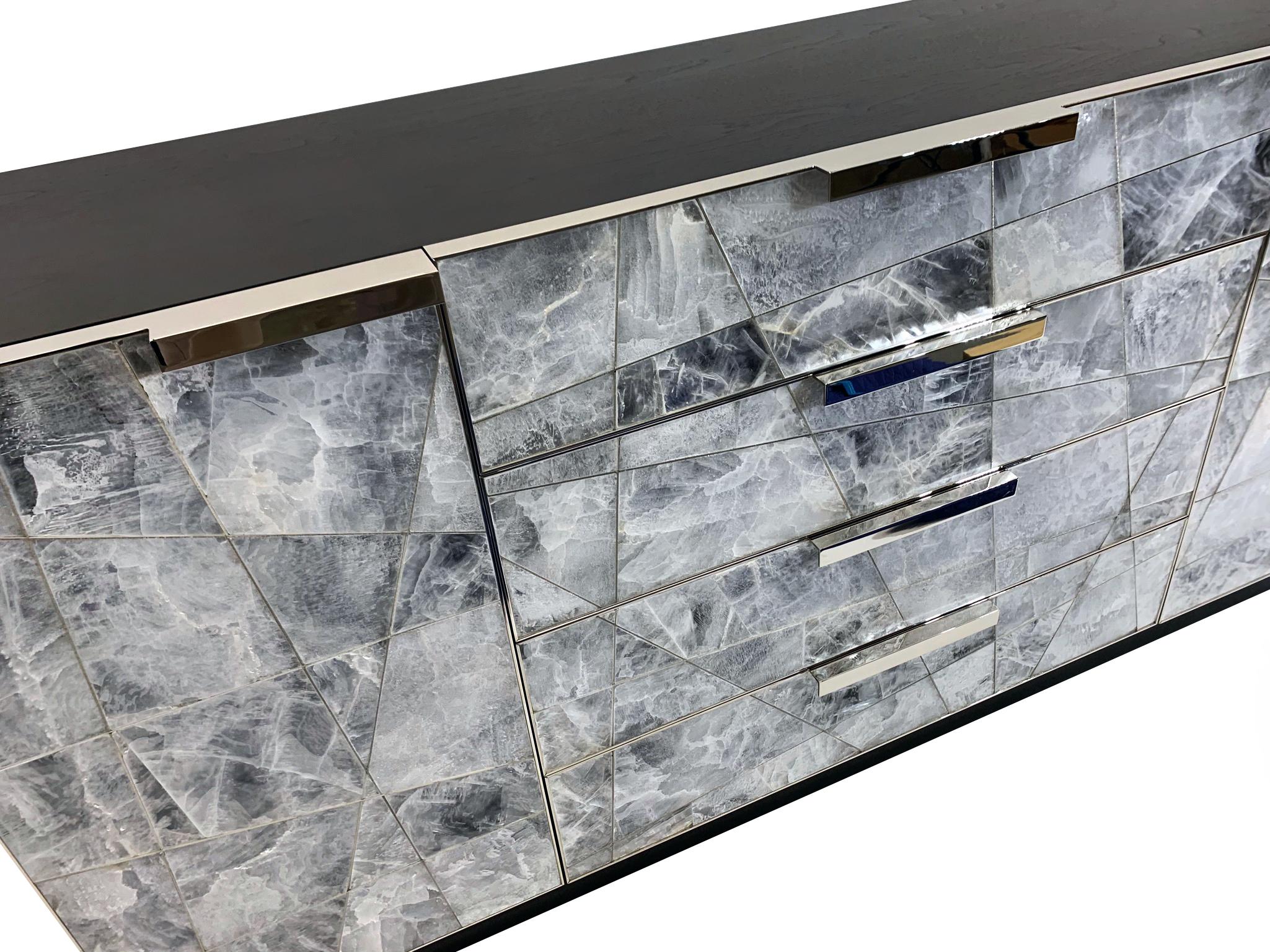 Welded Mosaic Sideboard in Selenite and Nickel By Newell Design Studio For Sale