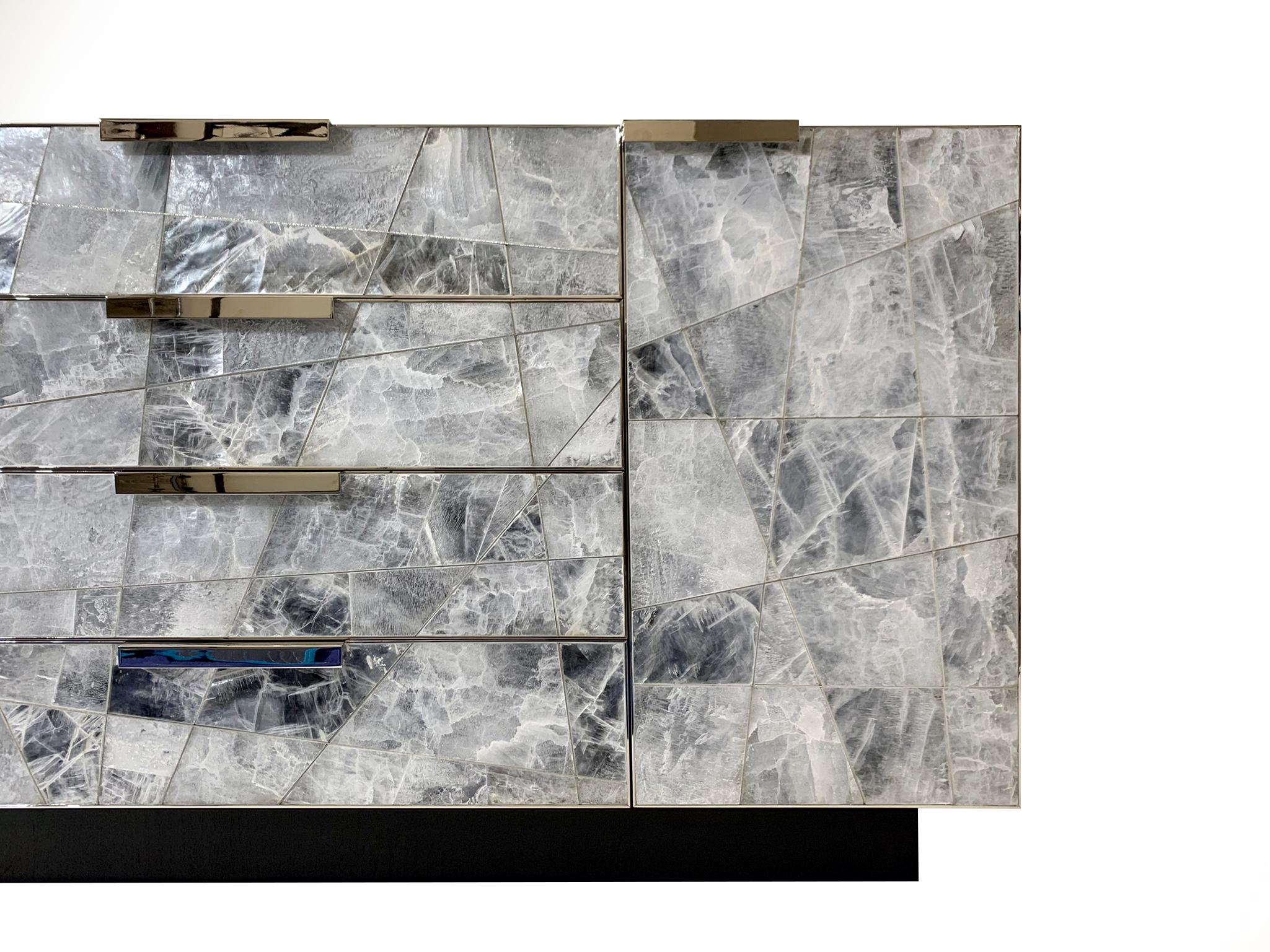 Contemporary Mosaic Sideboard in Selenite and Nickel By Newell Design Studio For Sale