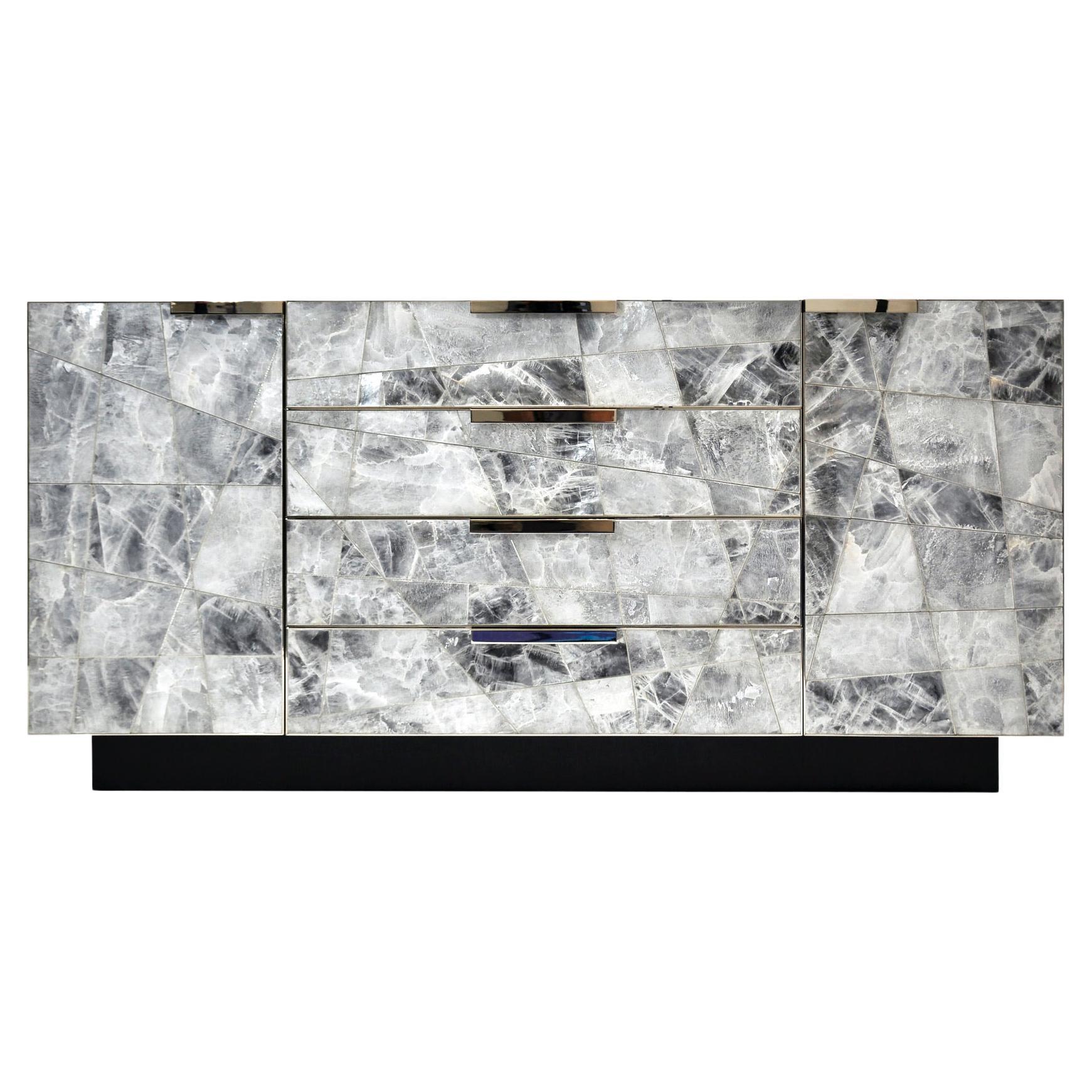Mosaic Sideboard in Selenite and Nickel By Newell Design Studio