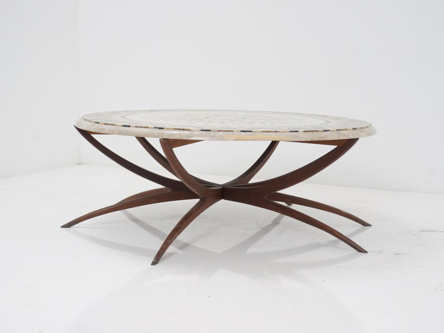 Late 20th Century Mosaic Stone and Teak Table, 1970s